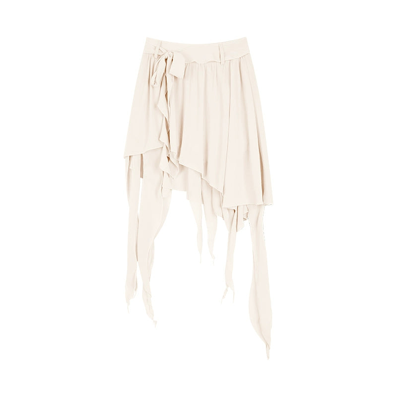 野生zerocircle 杏色不规则半身裙女春夏a字显瘦设计感雪纺短裙子