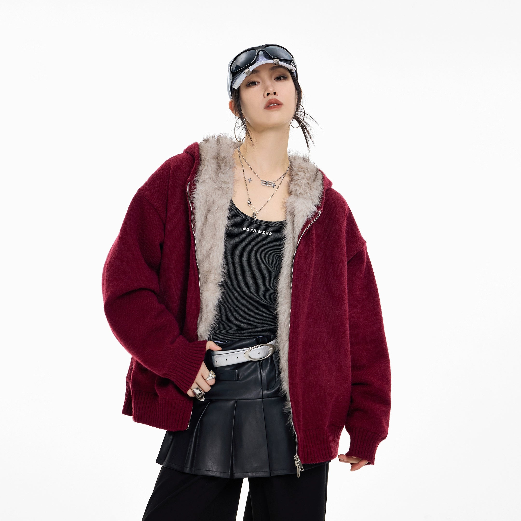 ICH MODE 美式复古座山雕针织开衫棉服女秋冬季宽松加厚棉衣外套