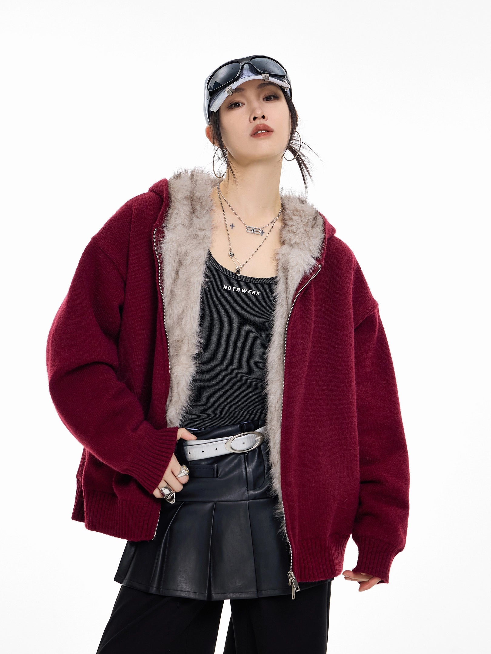 ICH MODE 美式复古座山雕针织开衫棉服女秋冬季宽松加厚棉衣外套