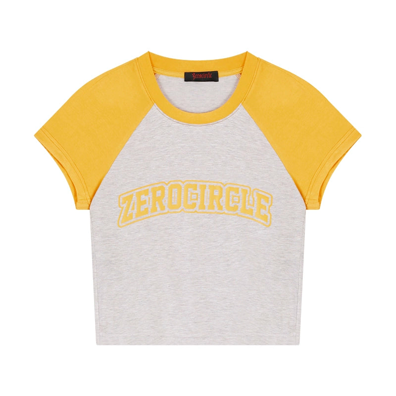 野生zerocircle 撞色插肩短袖t恤女春夏辣妹韩系宽松显瘦短款上衣