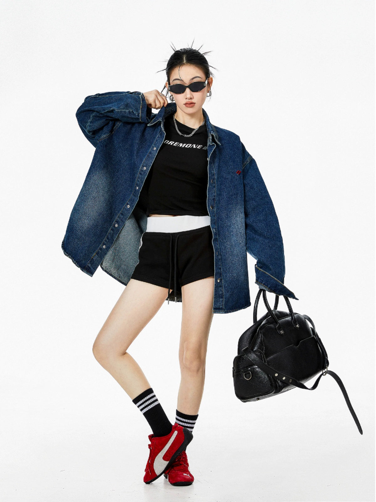 ICH MODE 美式复古牛仔衬衫女2025秋冬新款宽松衬衣外套长袖上衣