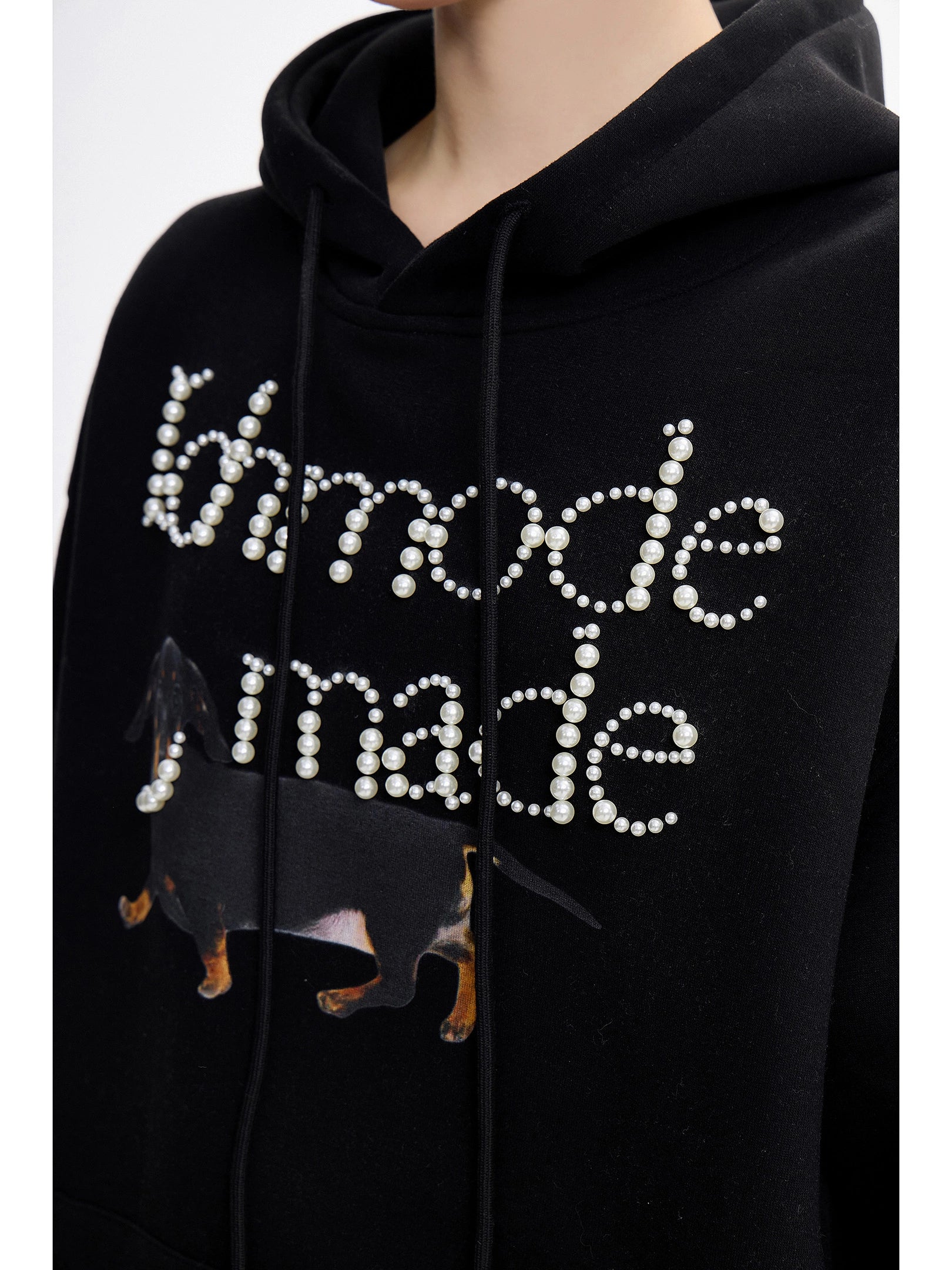 ICH MODE 美式复古珍珠连帽卫衣女秋冬新款宽松休闲百搭上衣外套