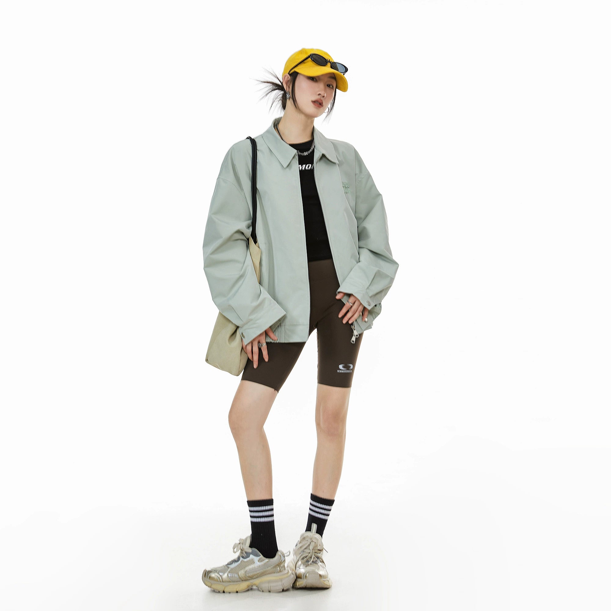 ICH MODE 美式复古拉链外套女2025秋冬新款宽松休闲工装夹克上衣