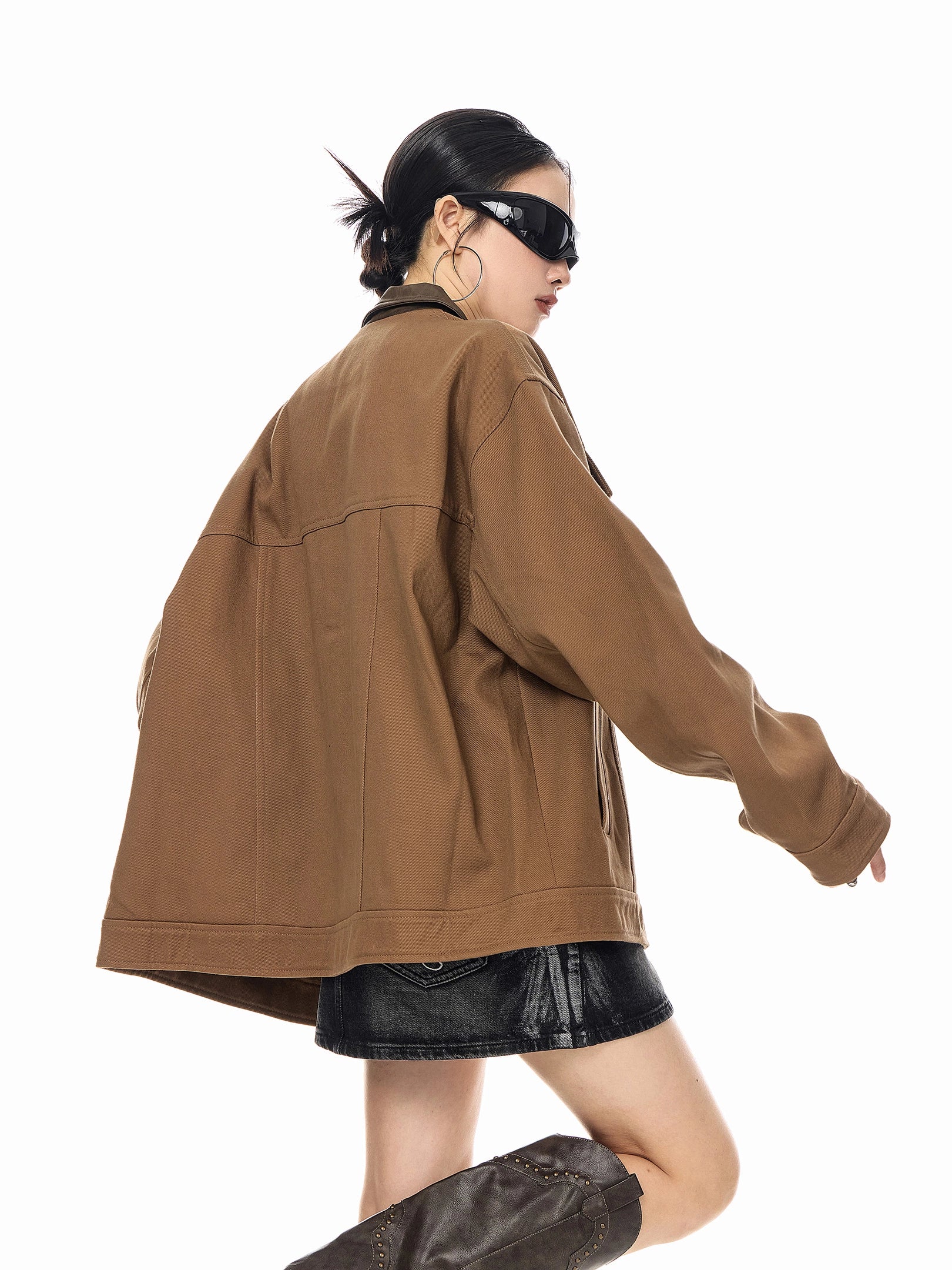 ICH MODE 美式复古撞色翻领外套女2025新款秋冬季巴恩风夹克上衣