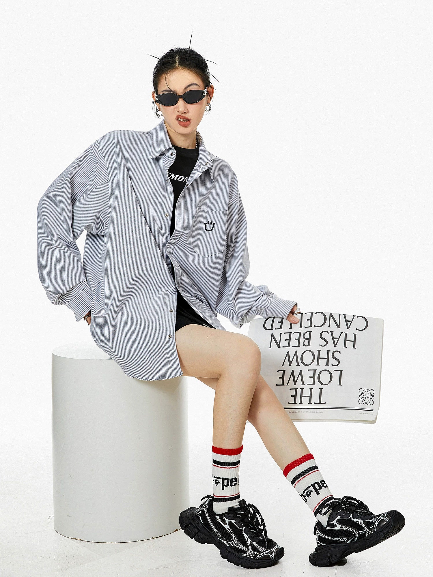 ICH MODE 美式复古条纹衬衫女秋2025新款宽松流行衬衣外套上衣