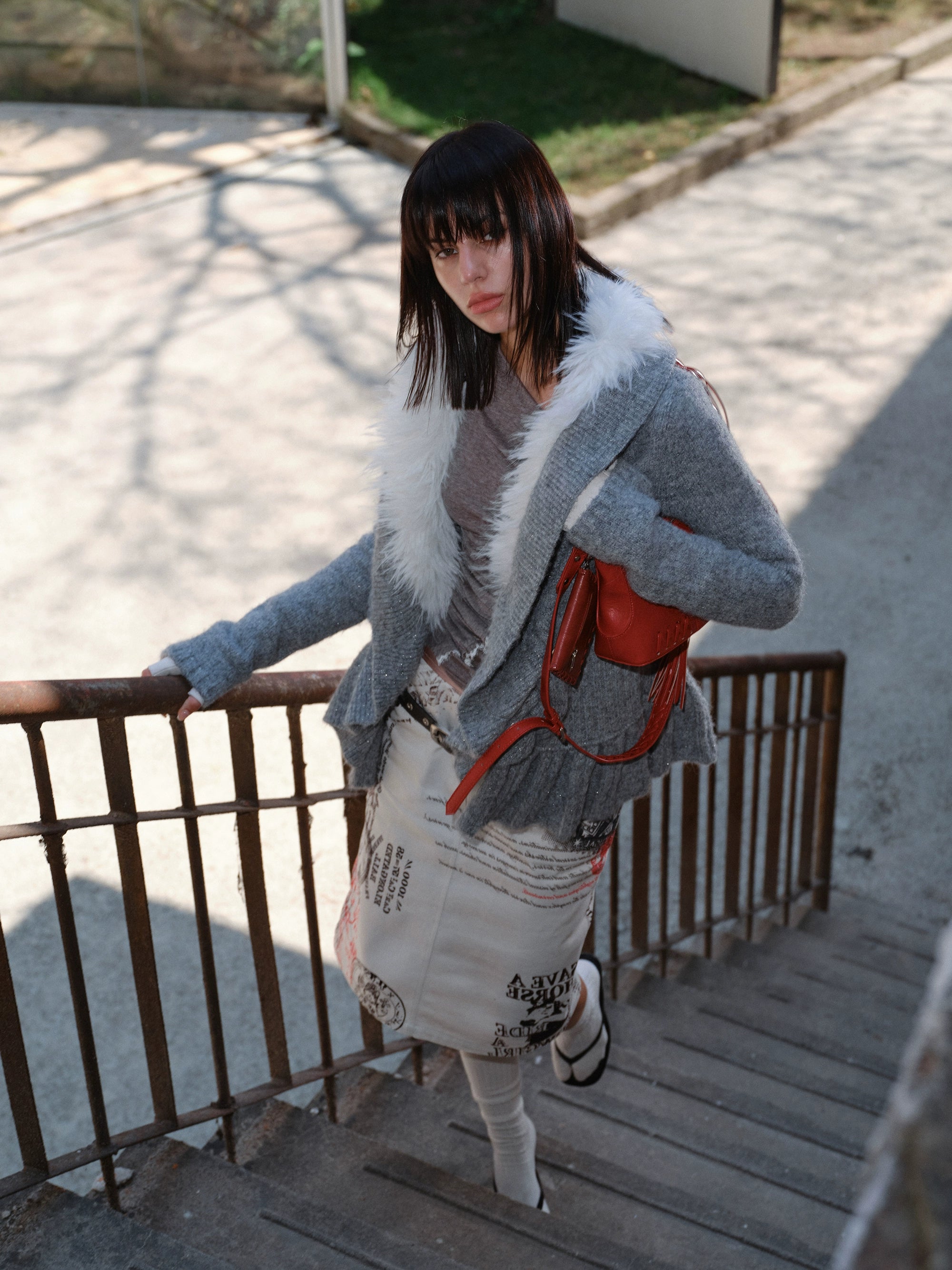 2th Desire原创复古毛衣秋冬慵懒松弛感大毛领中长款针织衫外套