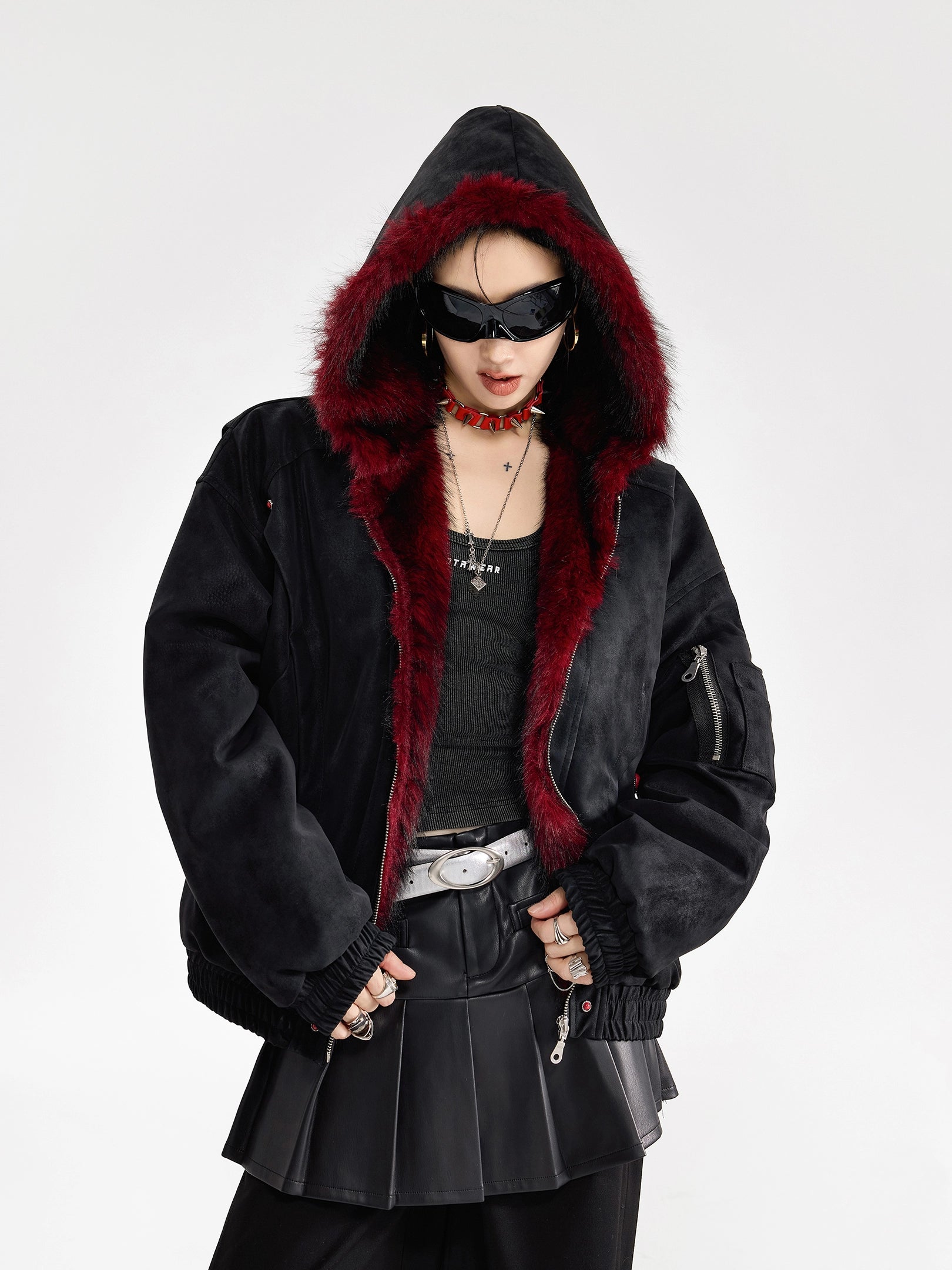 ICH MODE 美式复古座山雕连帽棉服女秋冬季宽松工装短外套小棉袄