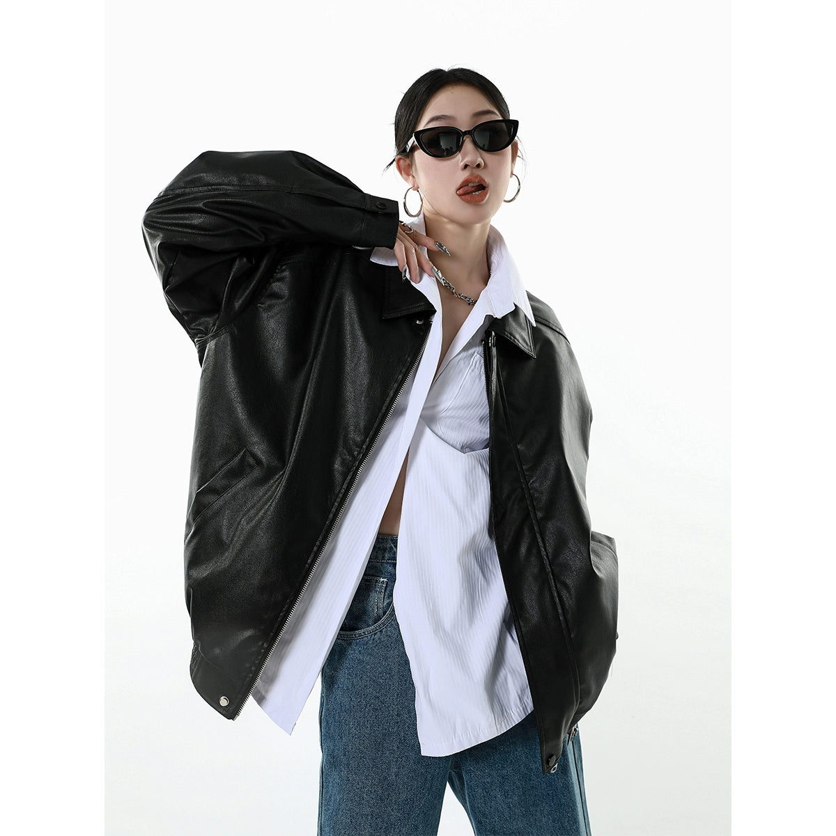 ICH MODE 美式复古棕色皮衣外套女秋冬美拉德皮夹克开衫上衣新款