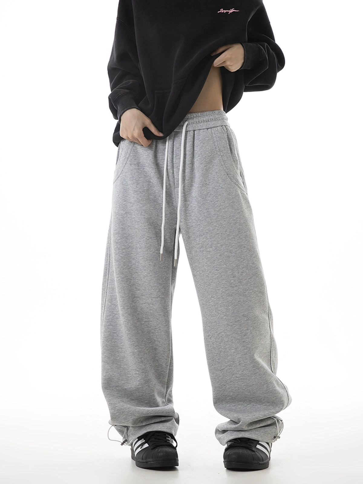 ICH MODE 美式复古休闲运动卫裤女秋冬国潮牌宽松垂感直筒休闲裤