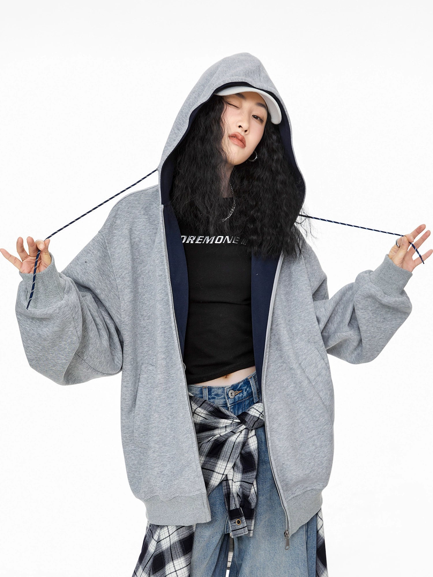 ICH MODE 美式复古加绒连帽外套女秋冬2025新款宽松卫衣开衫上衣