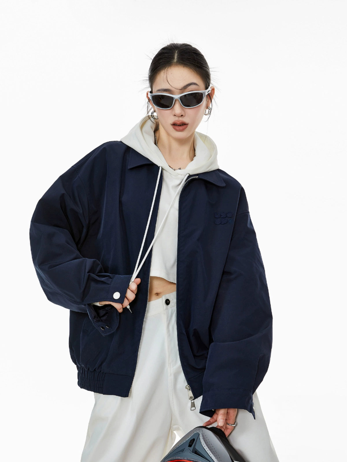 ICH MODE 美式复古拉链外套女2025秋冬新款宽松休闲工装夹克上衣