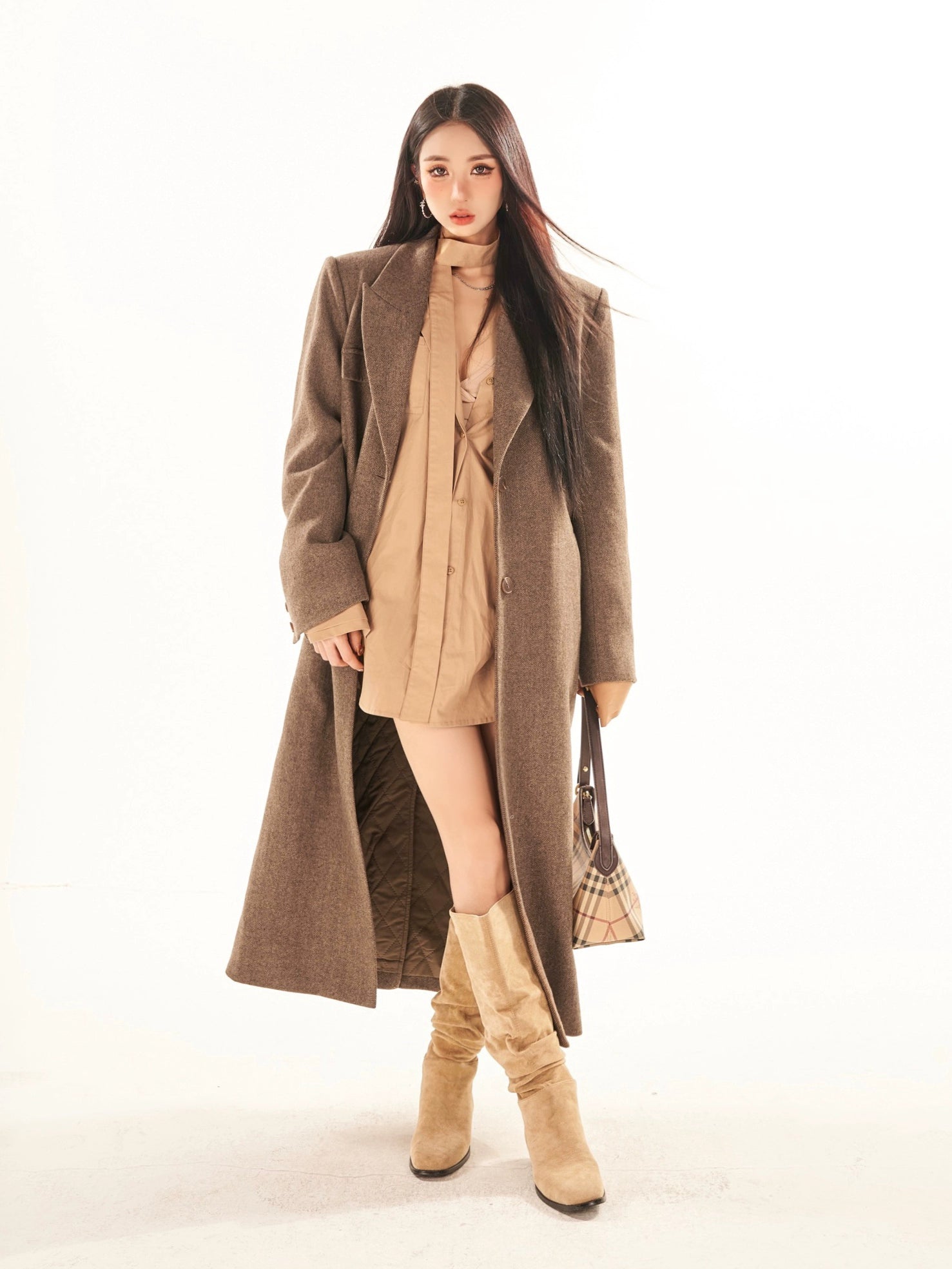 野生zerocircle灰色正肩西装式羊毛呢大衣女冬高级感加厚长款外套