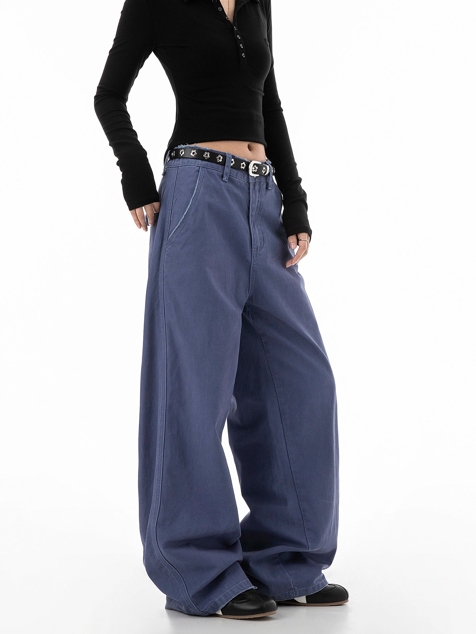 ICH MODE 美式复古水洗直筒裤女秋冬宽松阔腿裤工装休闲裤牛仔裤