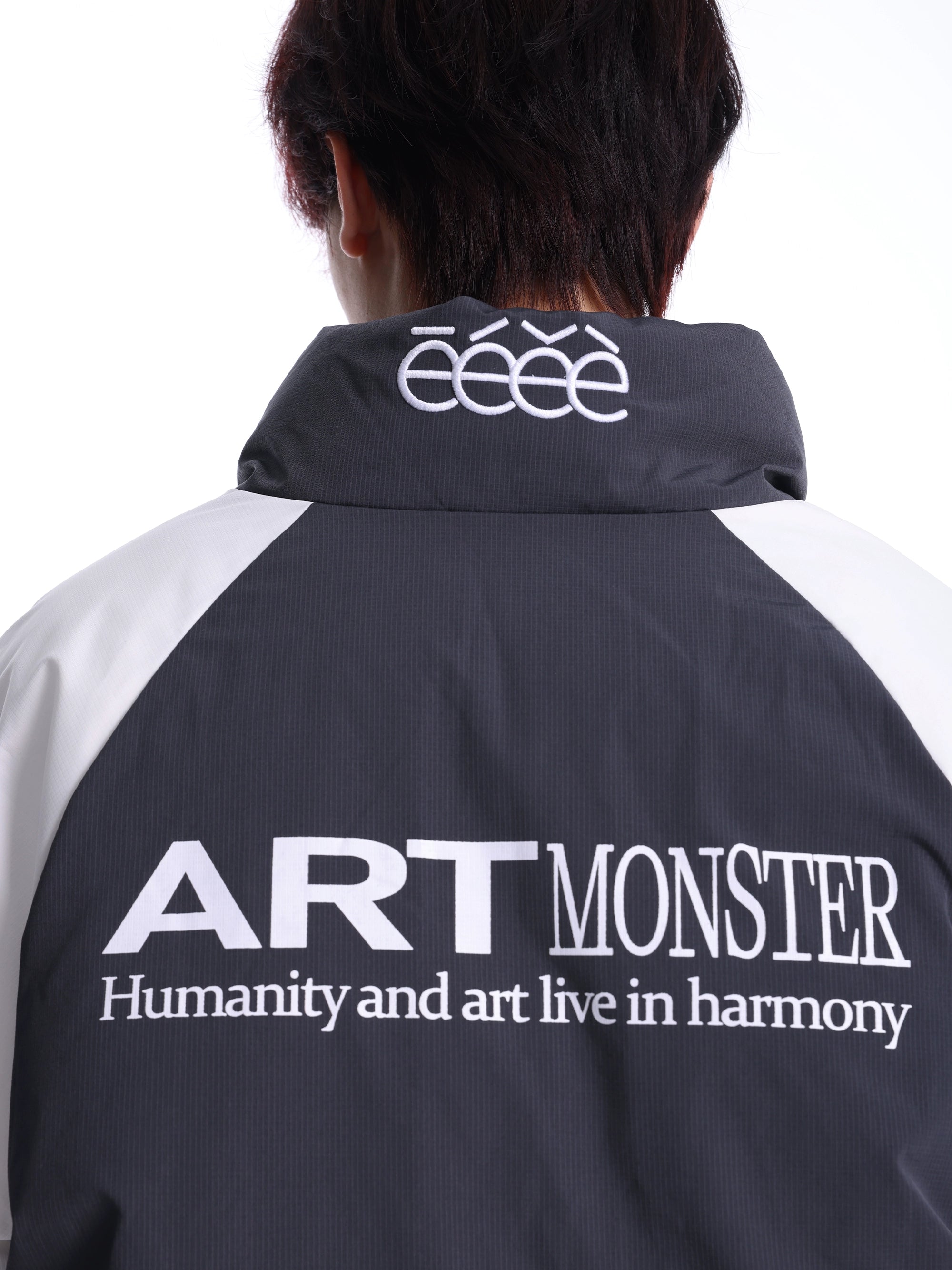 eeeeArtmonster拼接立领原创棉服秋冬潮牌复古宽松暗纹休闲外套