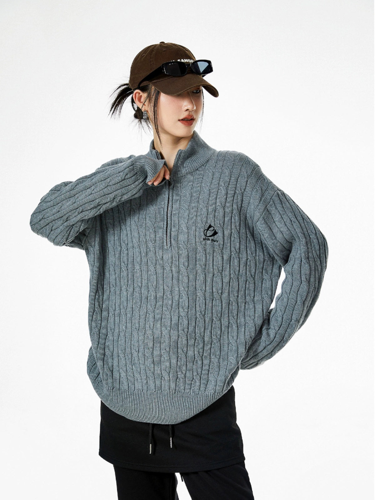 ICH MODE 美式复古半高领毛衣女秋冬季慵懒风软糯针织杉外套新款