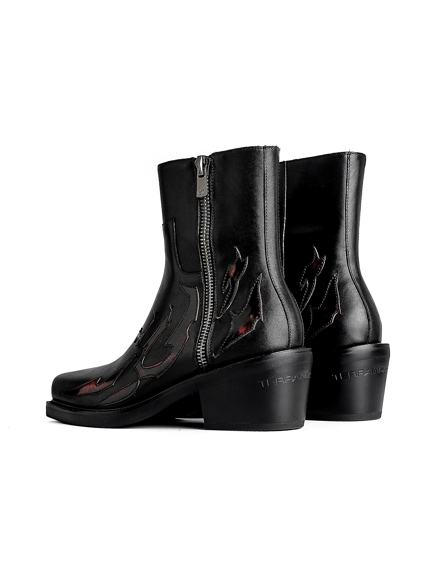 檀健次明星同款三色火焰切尔西长筒靴增高真皮皮鞋TERRAINCOGNITA