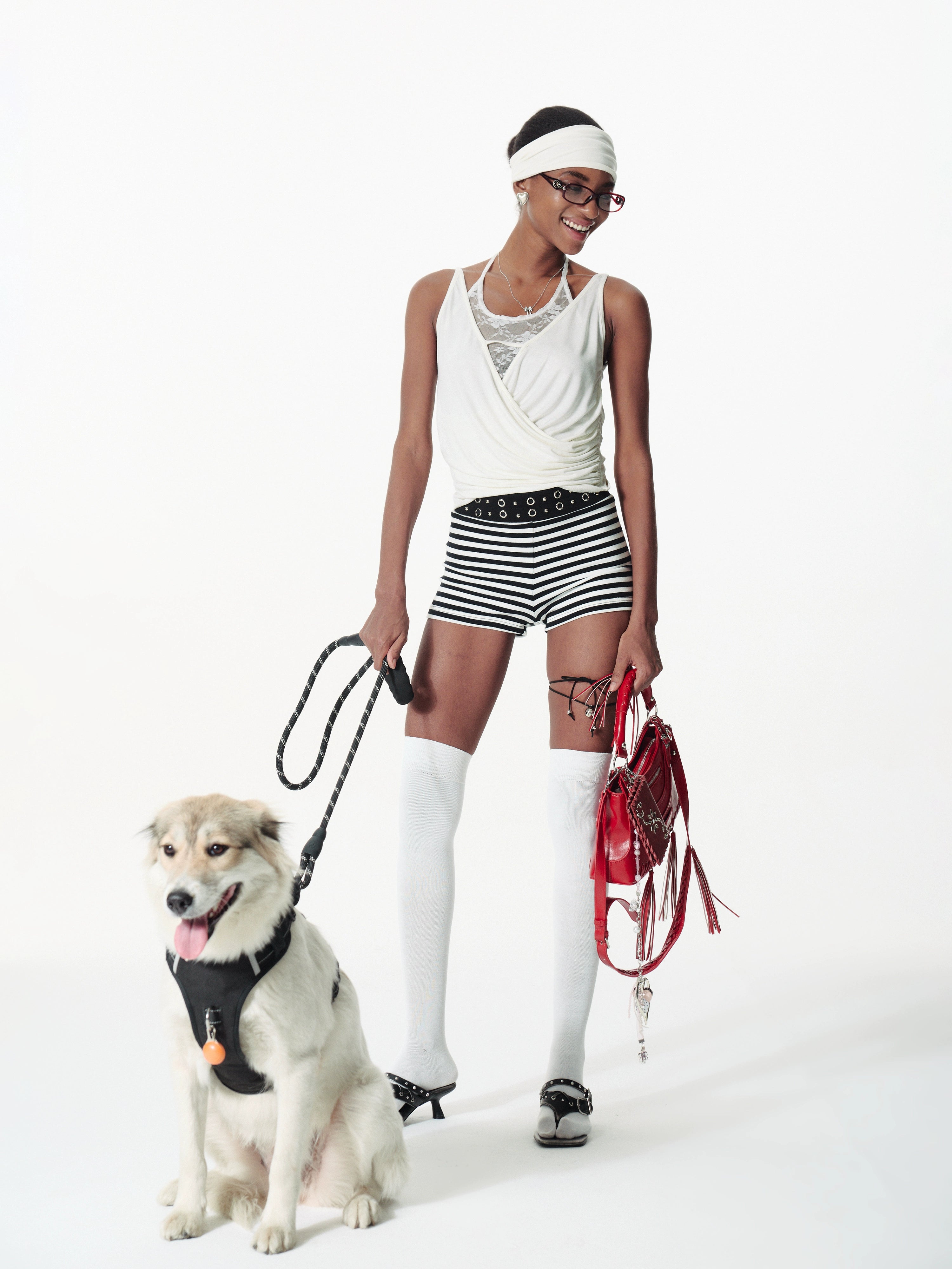 2th Desire朋克波点蕾丝花边铆钉气眼绑带腰头弹力mini短裤内搭裤