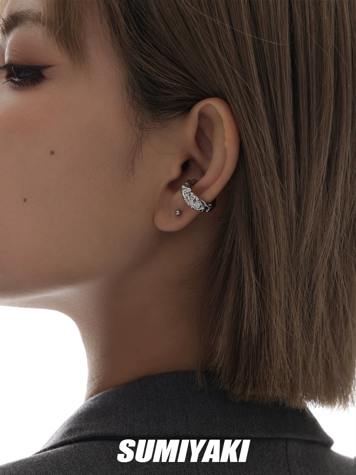 超酷!SUMIYAKI原创熔岩耳夹无耳洞女小众高级感耳骨夹个性耳饰