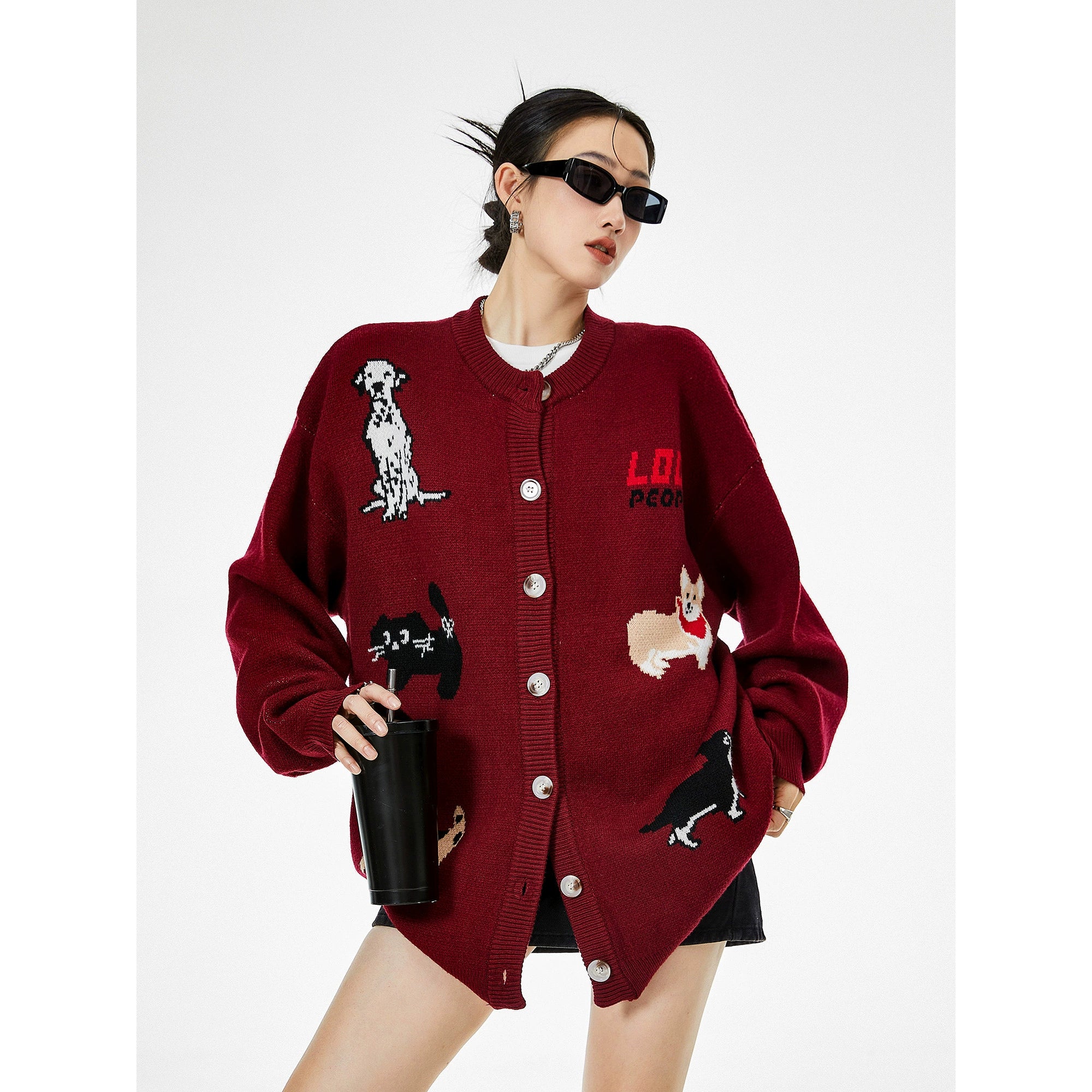 ICH MODE 美式复古小狗毛针织开衫女秋冬慵懒高级感休闲毛衣外套