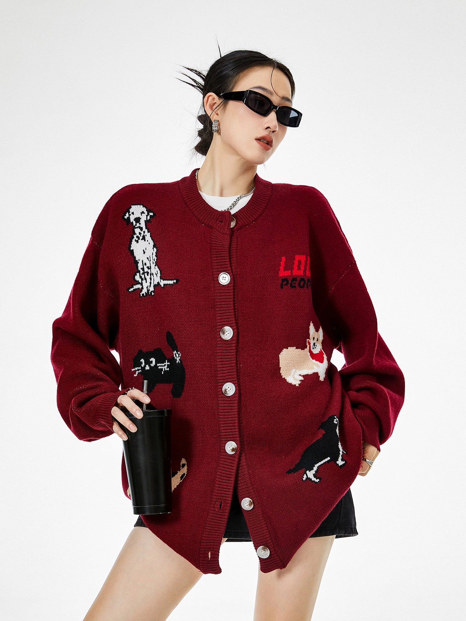 ICH MODE 美式复古小狗毛针织开衫女秋冬慵懒高级感休闲毛衣外套