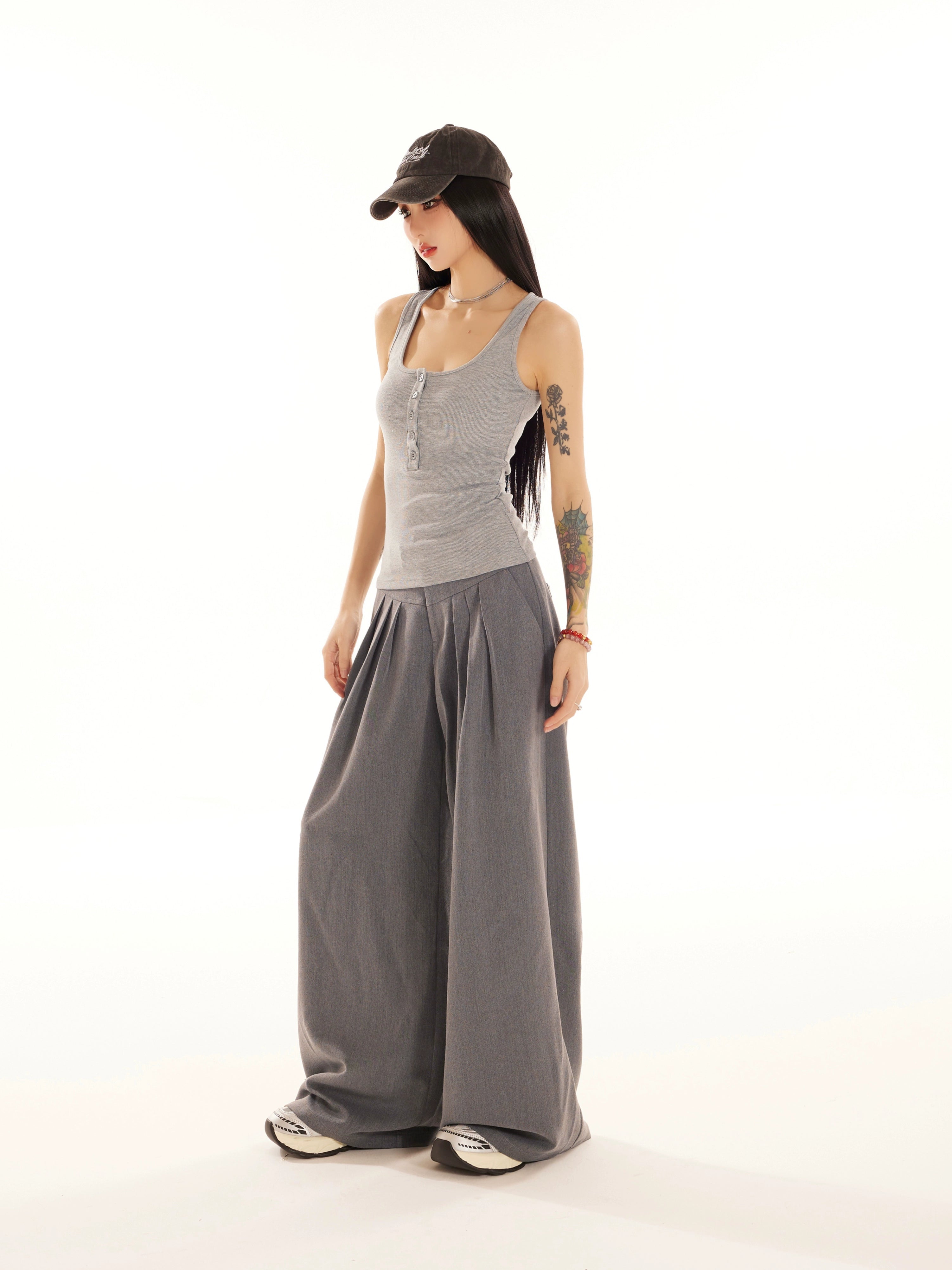 野生zero 白黑灰色u领背心针织内搭女春夏季外穿辣妹修身无袖上衣