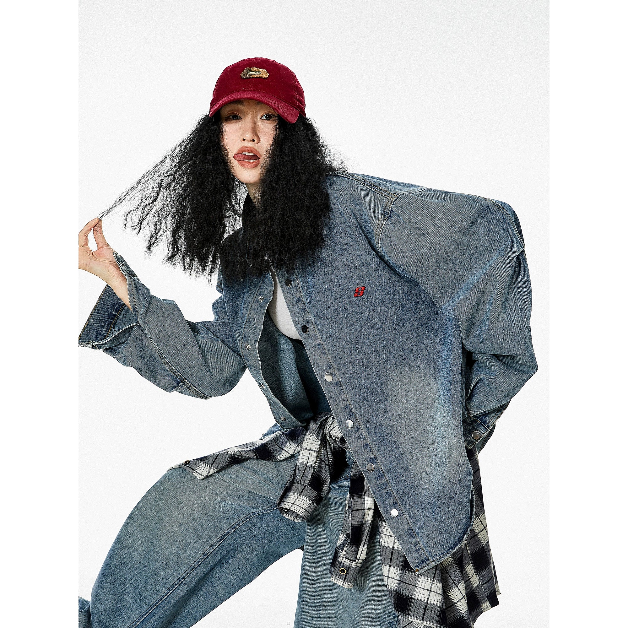 ICH MODE 美式复古牛仔衬衫女2025秋冬新款宽松衬衣外套长袖上衣