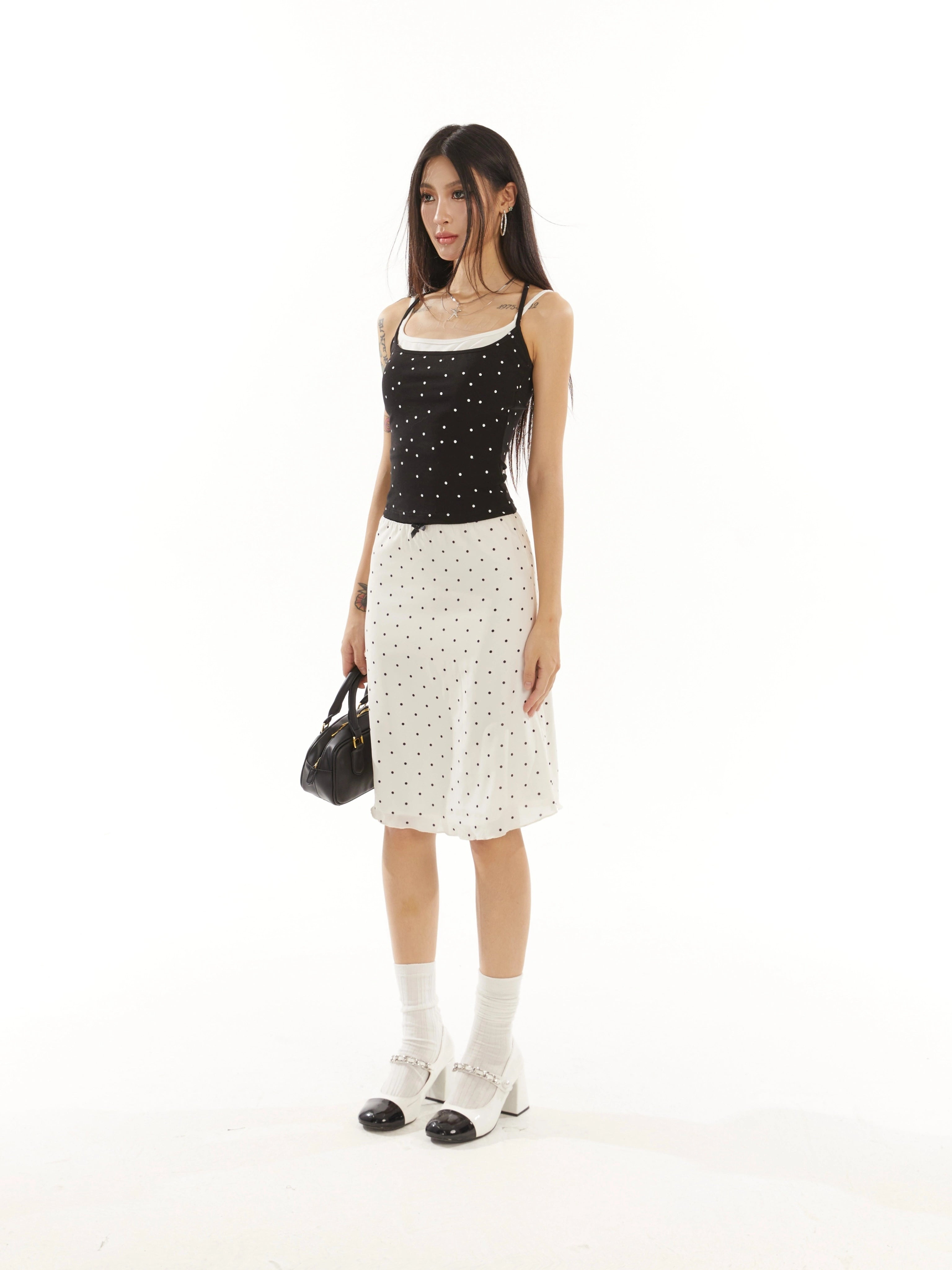 野生zero 波点半身裙女夏设计感小众辣妹气质显瘦a字海边中长裙子