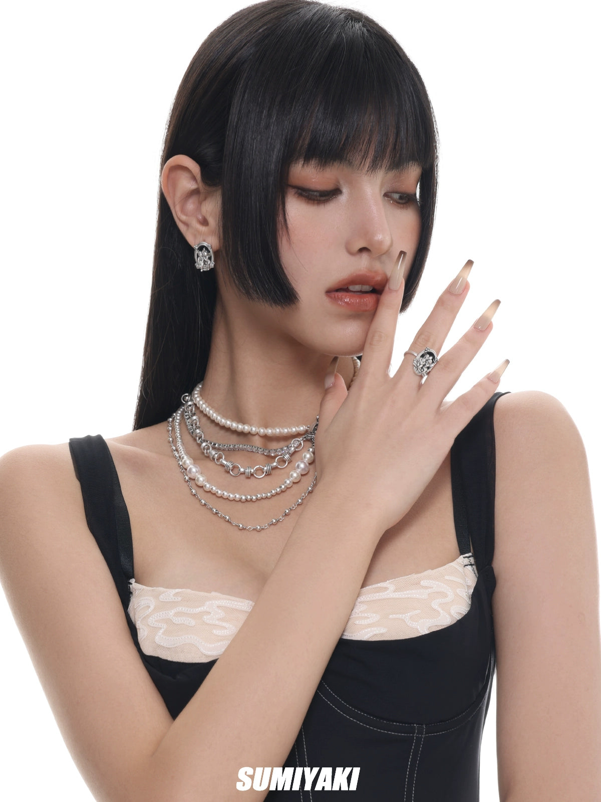 【金靖同款】SUMIYAKI复古美式多层珍珠项链叠戴小众颈链明星同款