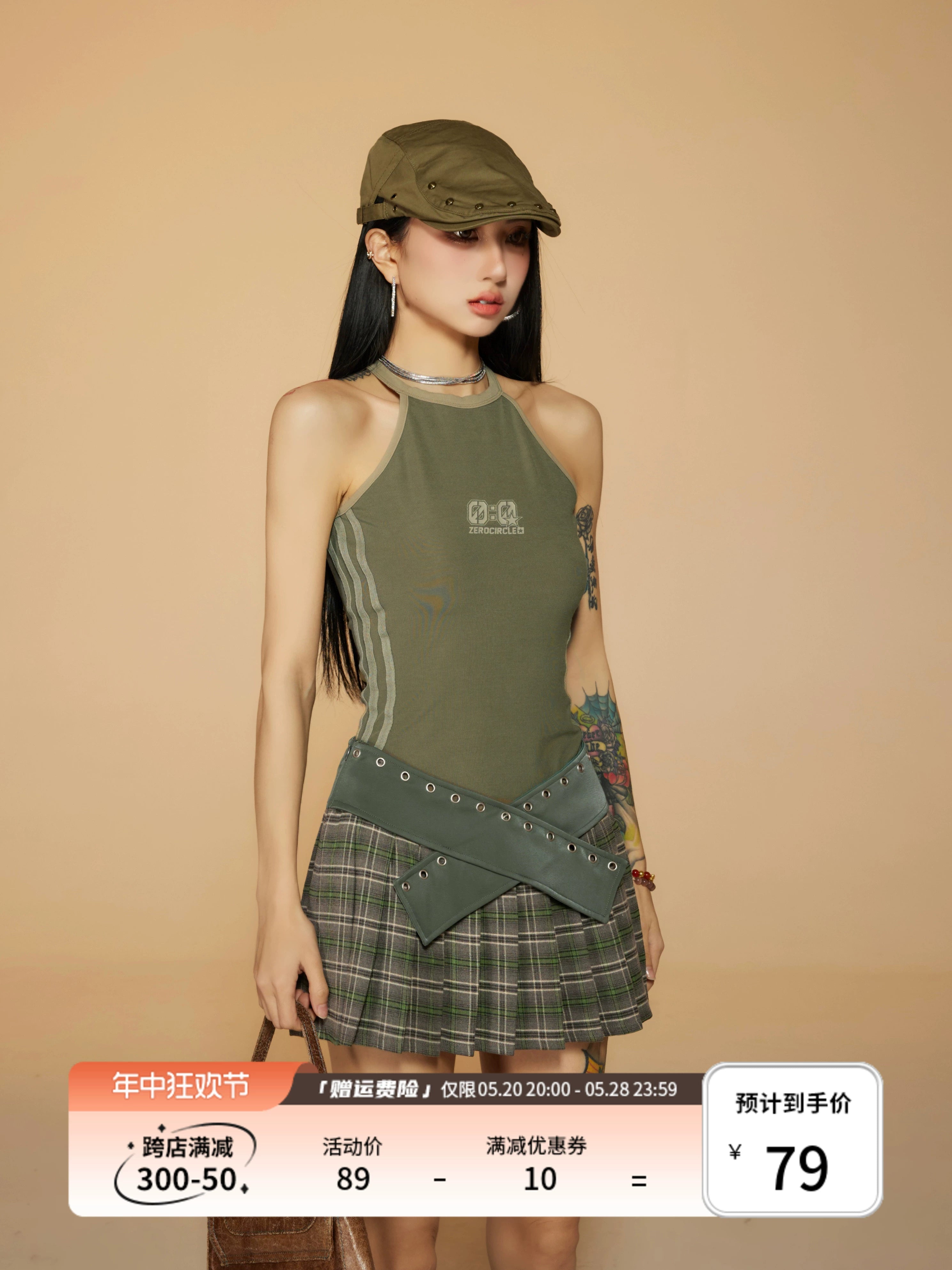 野生zero黑红绿色无袖背心女夏外穿内搭辣妹小众印花显瘦紧身上衣