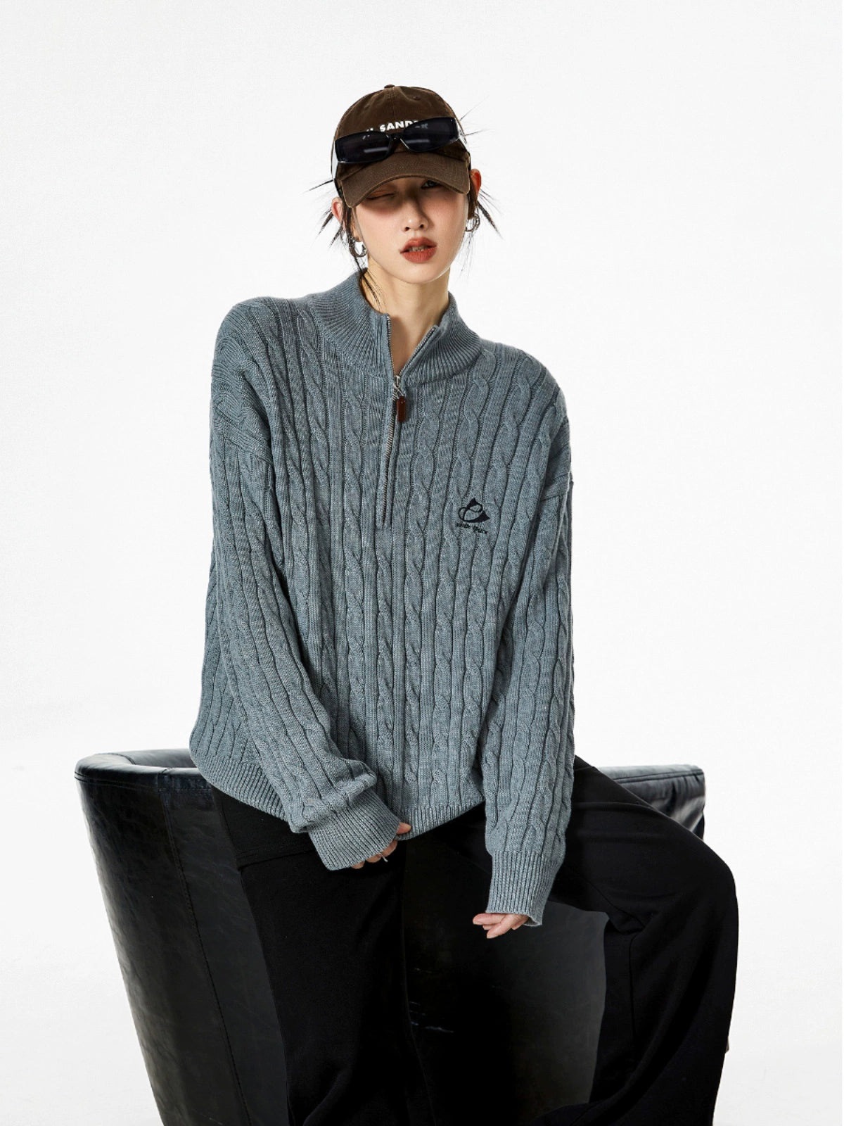 ICH MODE 美式复古半高领毛衣女秋冬季慵懒风软糯针织杉外套新款