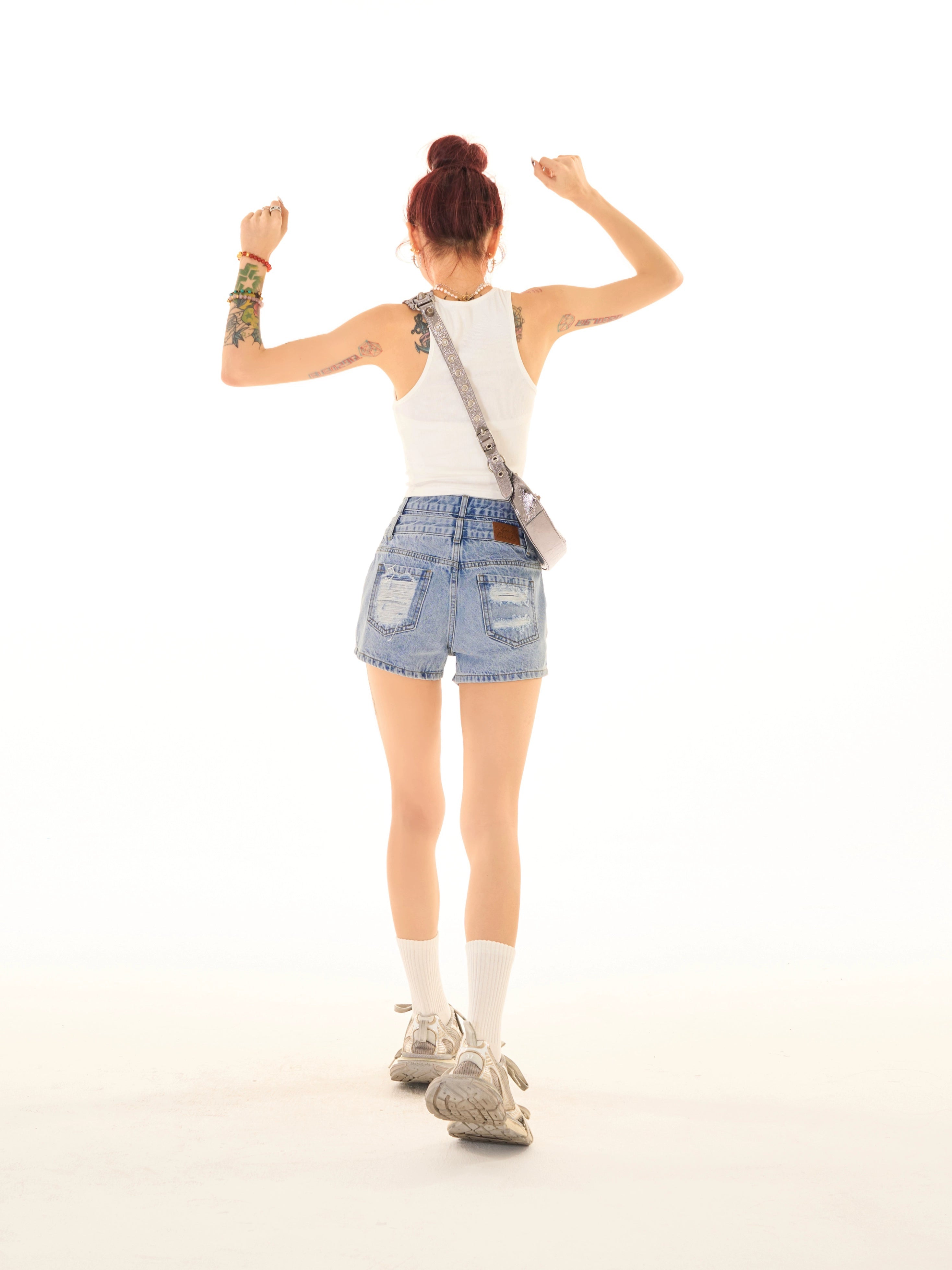 野生zerocircle破洞高腰牛仔短裤女夏设计感小众辣妹显瘦休闲裤子