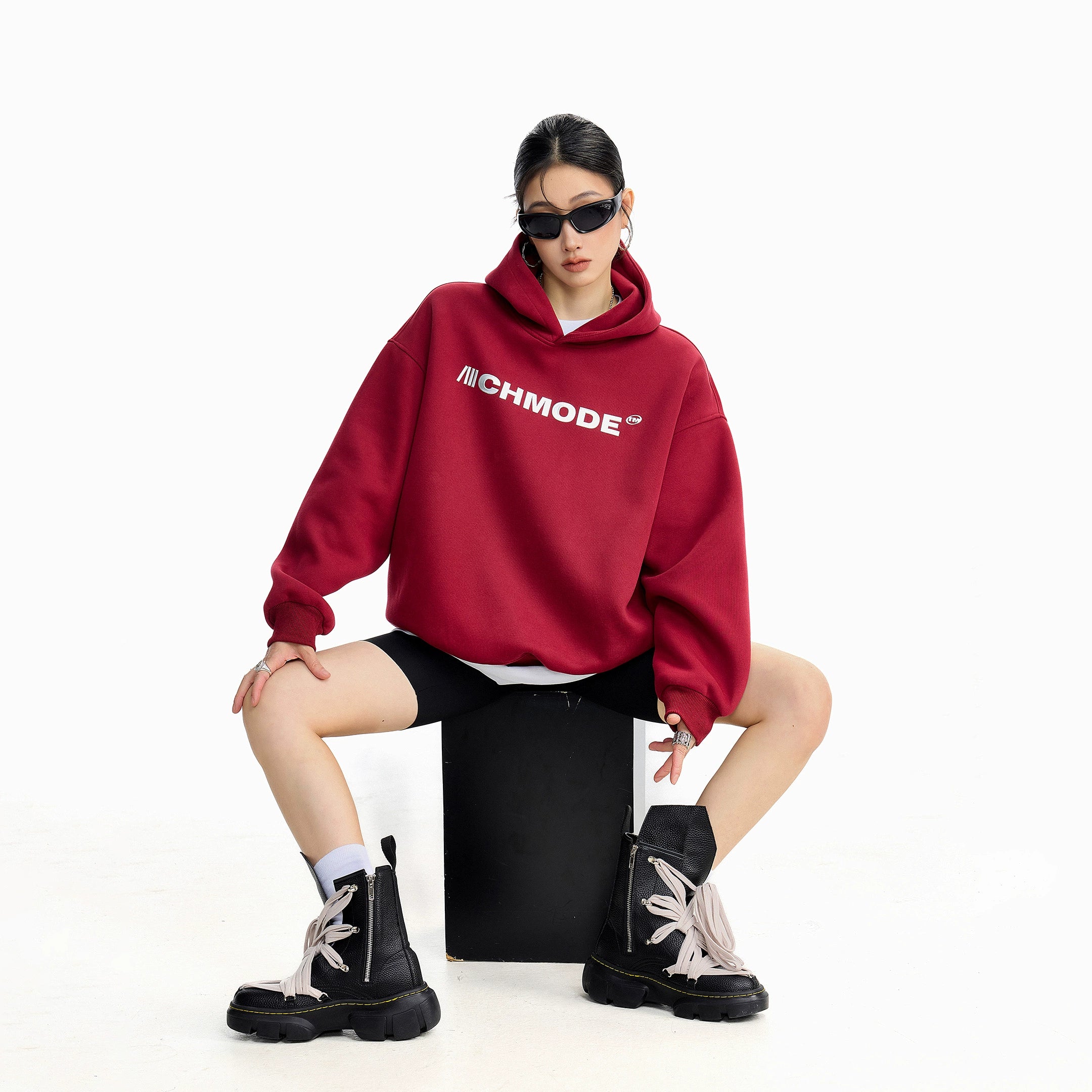 ICH MODE 美式印花黑色连帽卫衣女秋冬宽松流行外套上衣2025新款