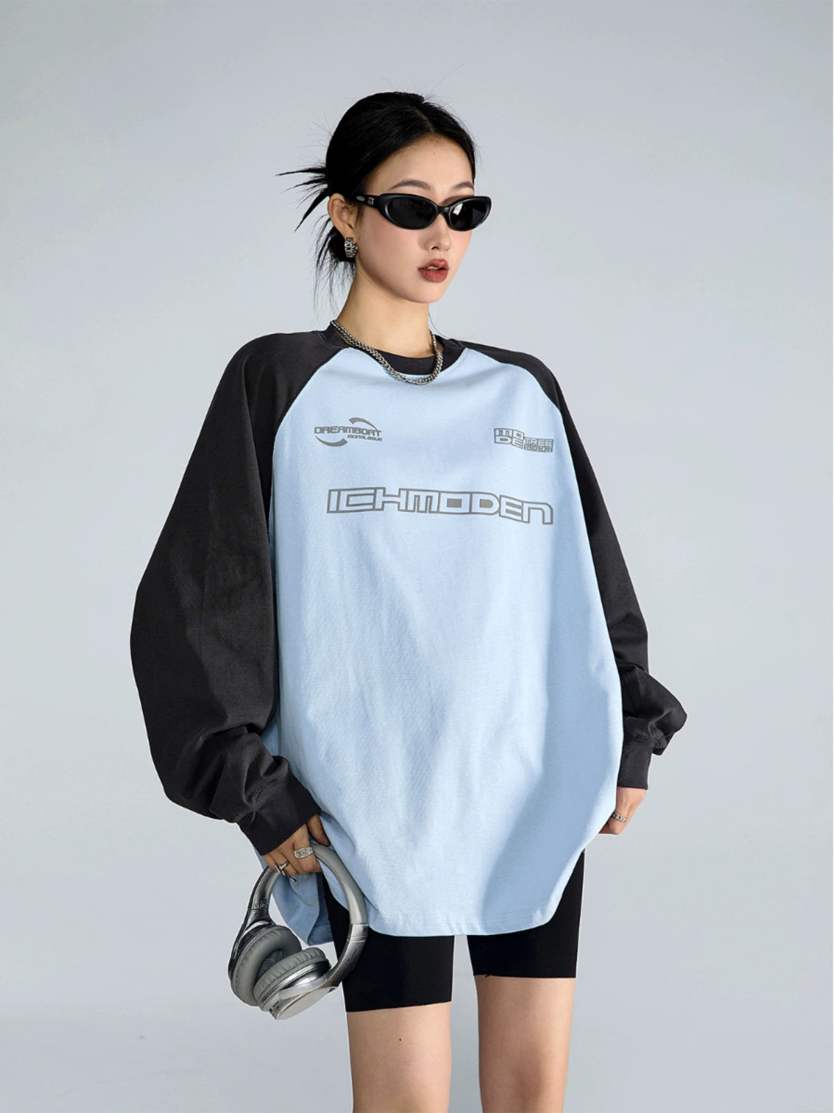 ICH MODE 美式复古圆领卫衣女2025新款秋宽松休闲百搭T恤上衣