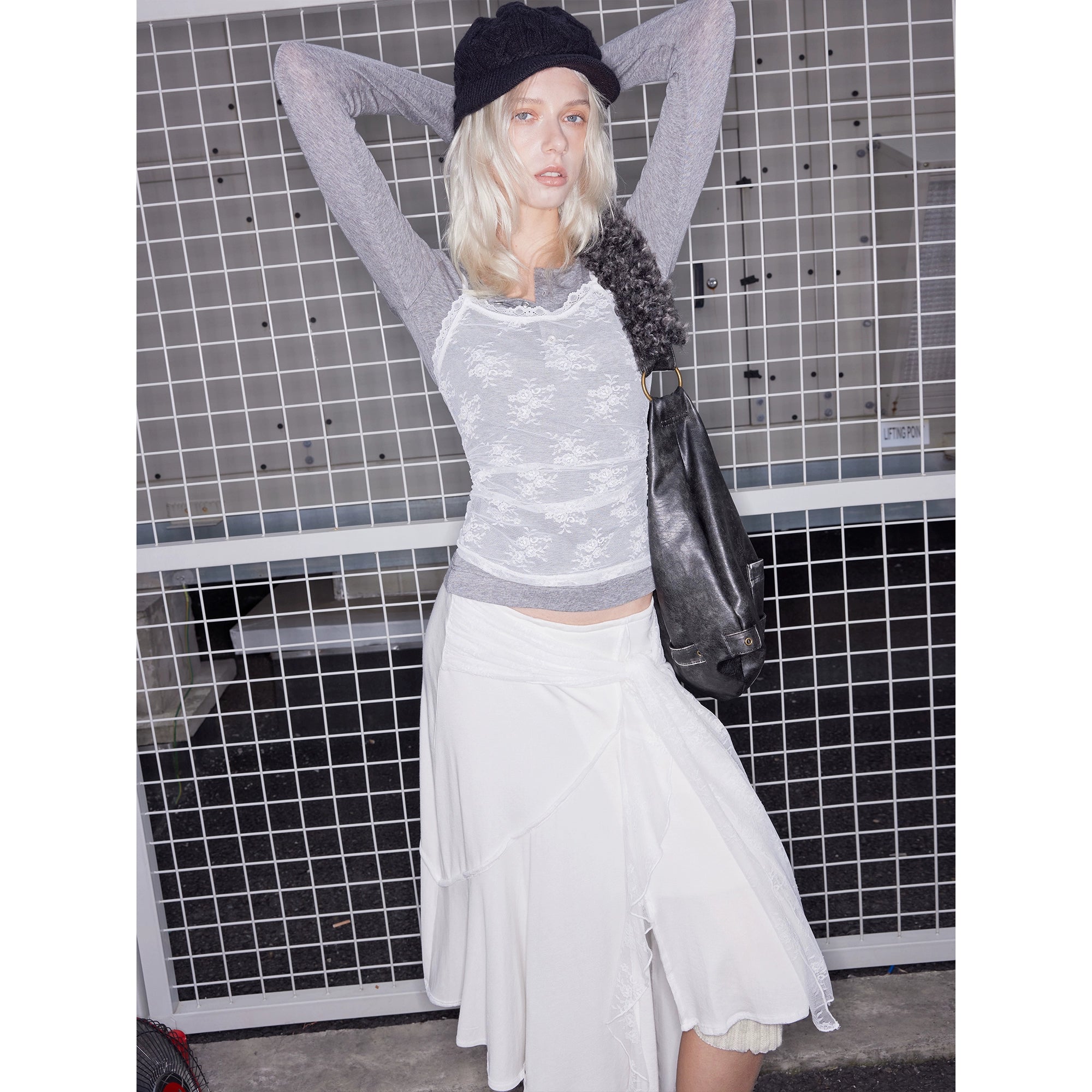 2th Desire莱赛尔蕾丝撞色拼接真两件羊毛针织长袖打底内搭上衣女