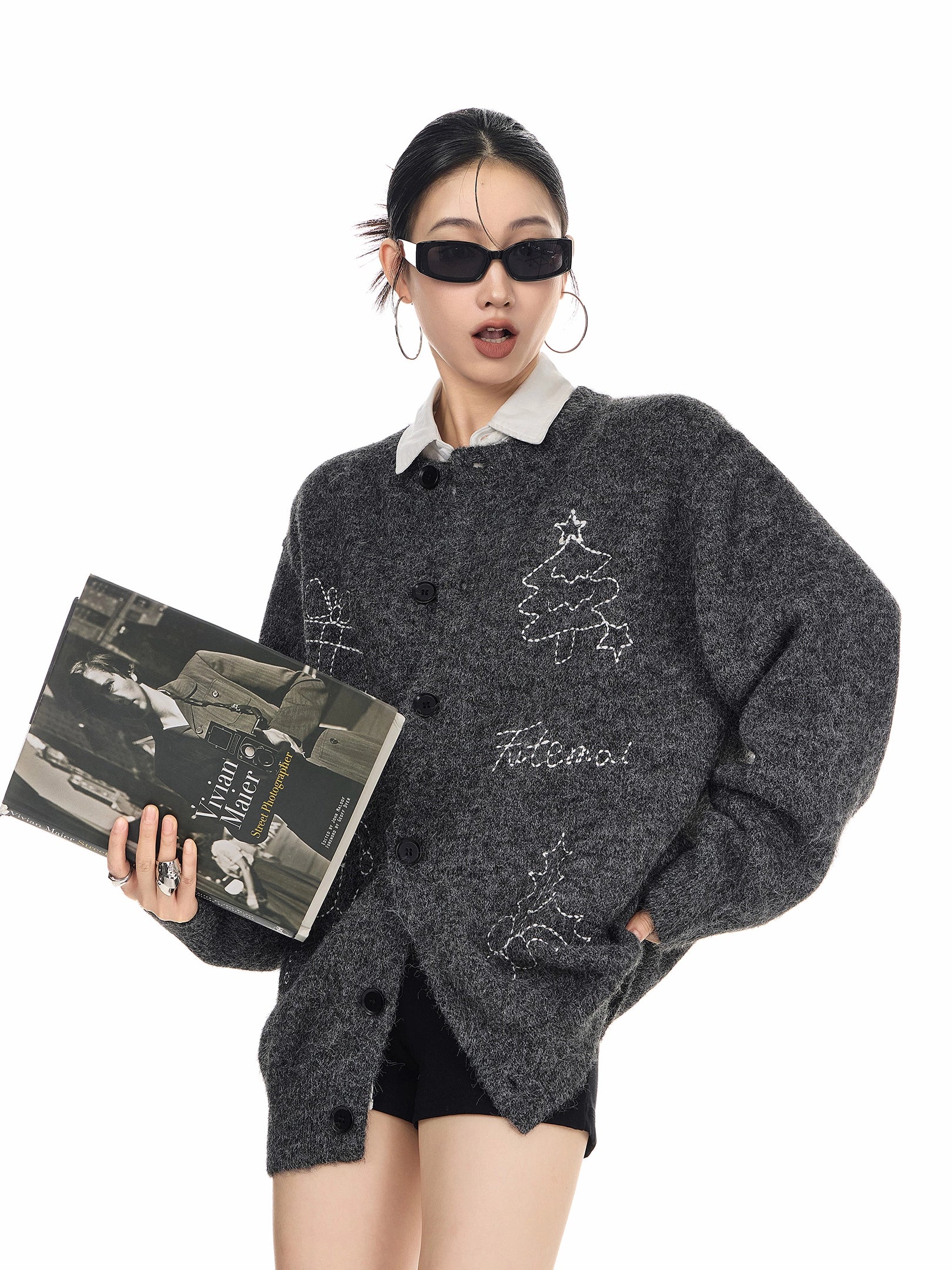 ICH MODE 美式复古圣诞针织毛衣开衫女2025新款秋冬休闲毛衣外套