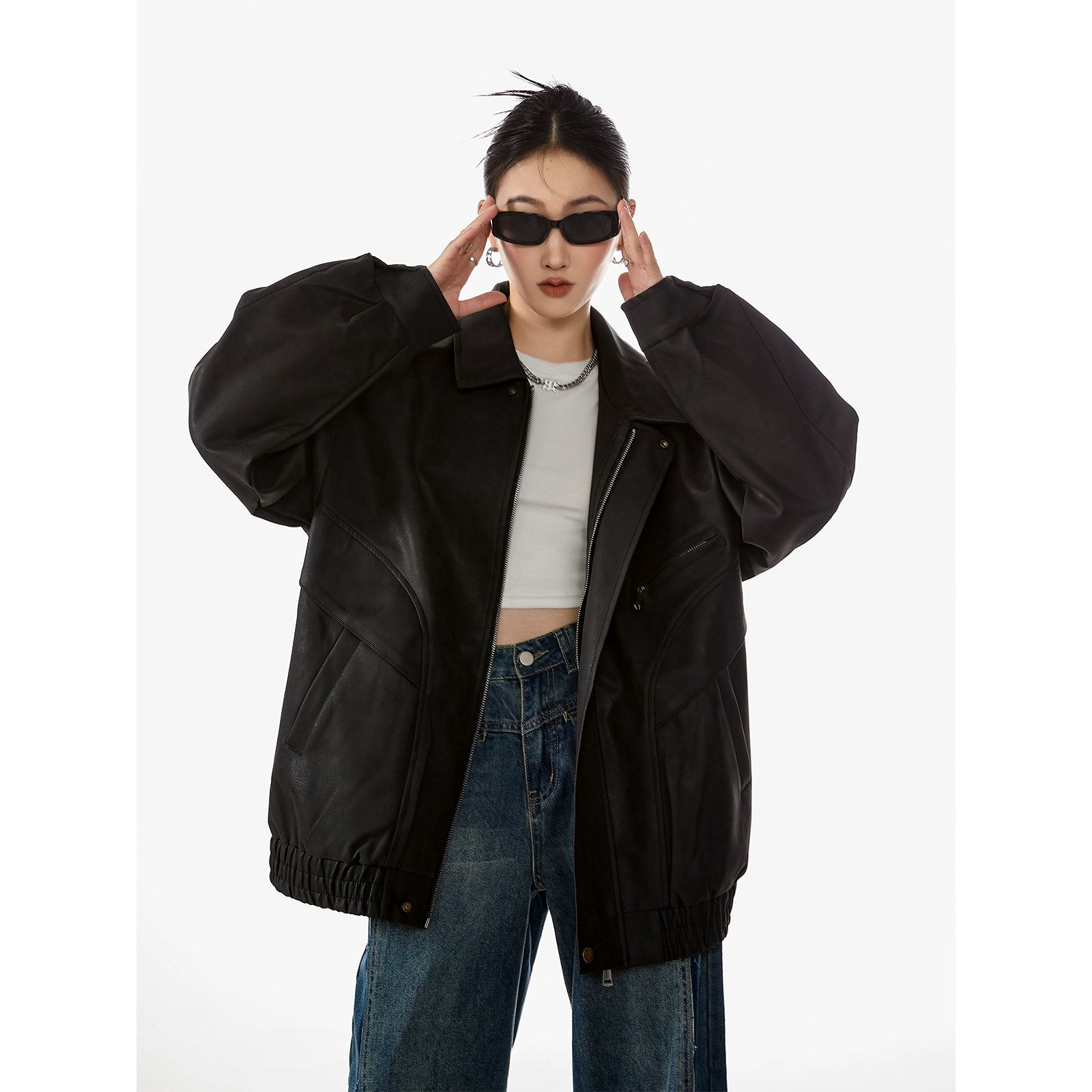 ICH MODE 美式复古皮衣外套女秋冬宽松休闲开衫夹克2025新款上衣