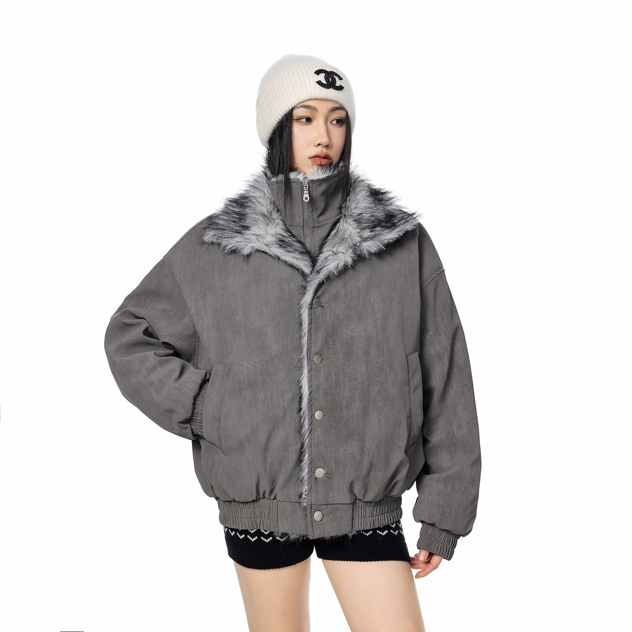 ICH MODE 美式复古座山雕假两件棉服女2025新款冬季保暖棉衣外套