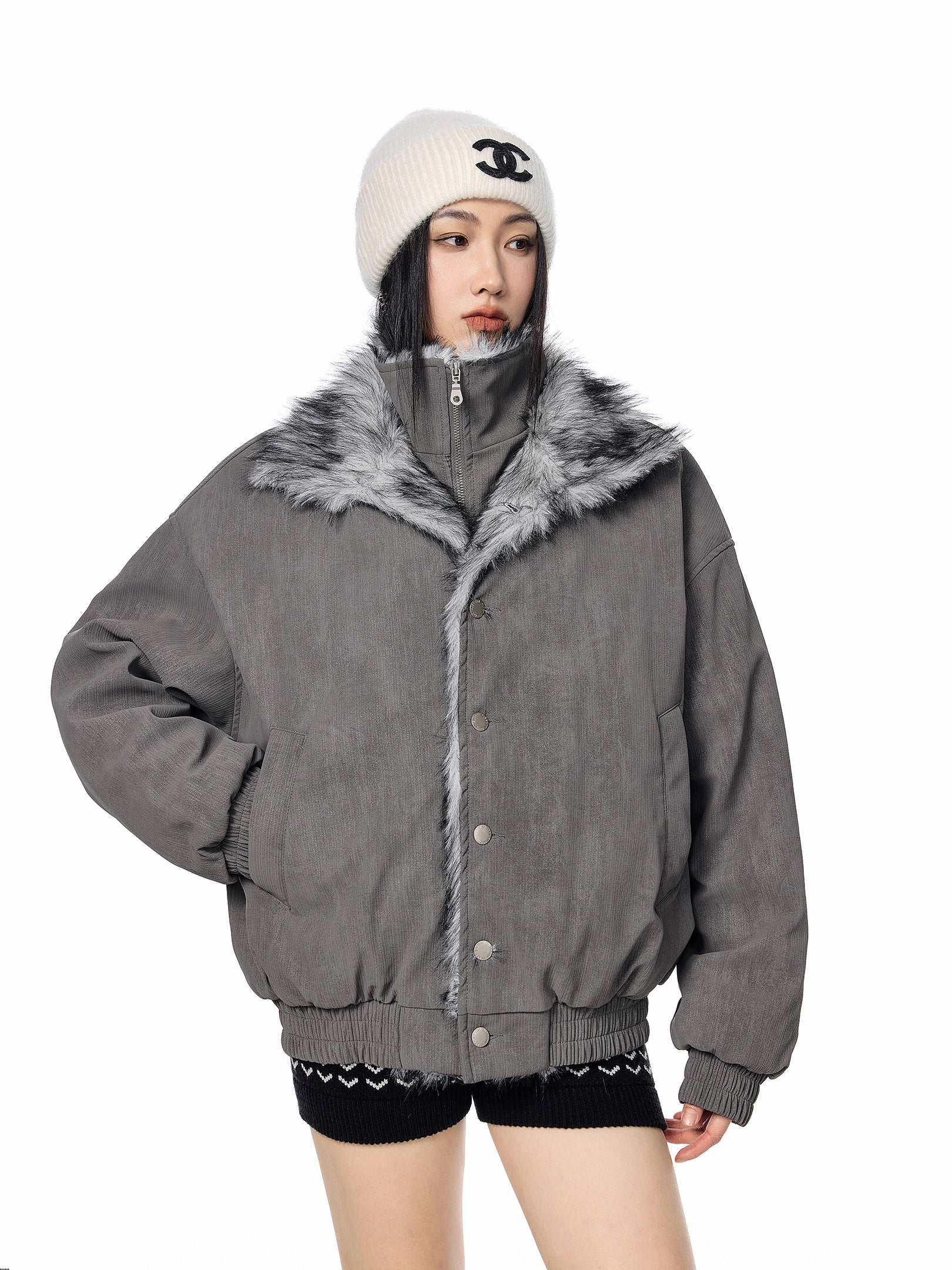 ICH MODE 美式复古座山雕假两件棉服女2025新款冬季保暖棉衣外套