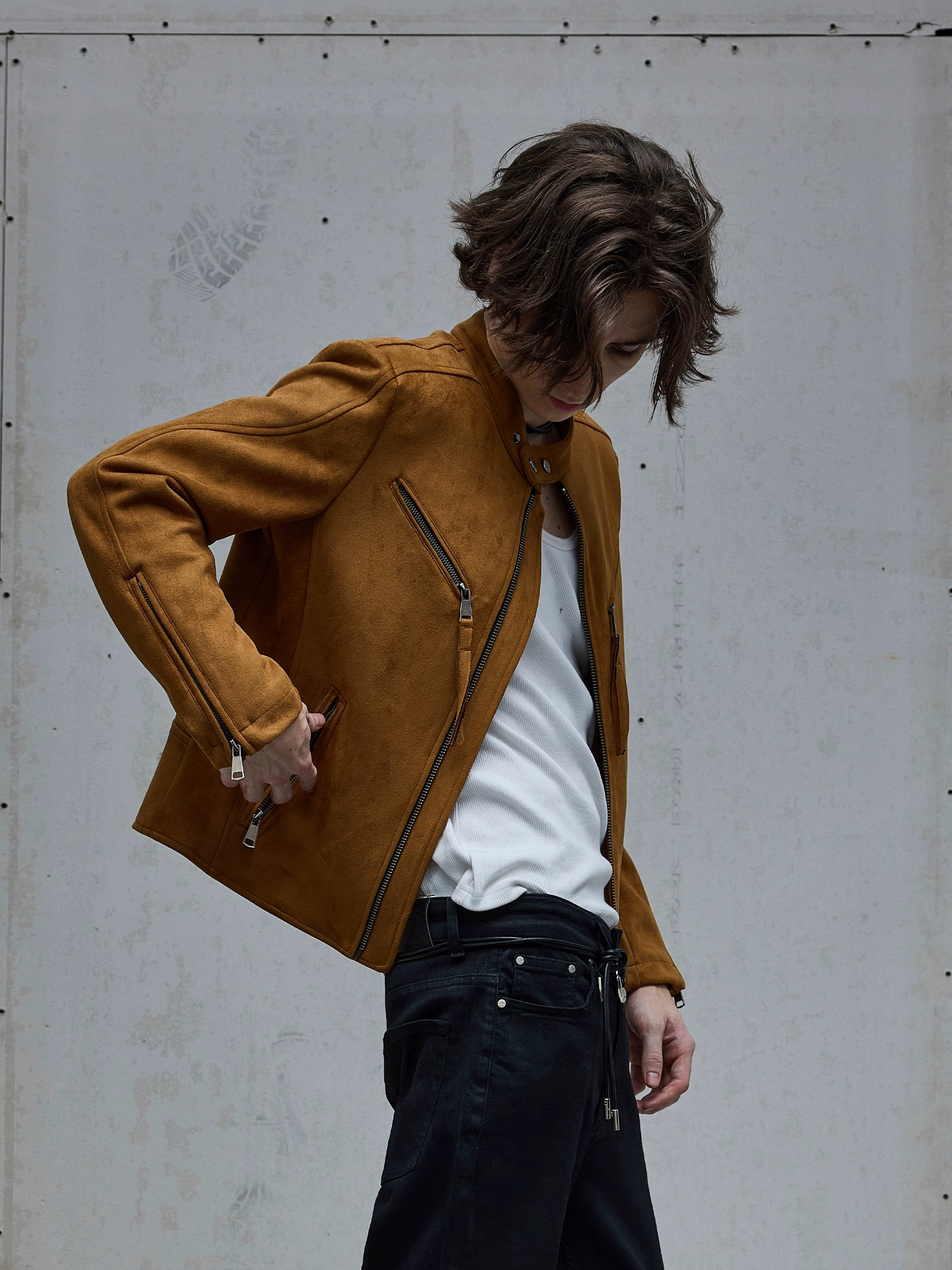 棉羊绒麂皮手感立领夹克修饰肩型合身外套Nico同款TERRAINCOGNITA