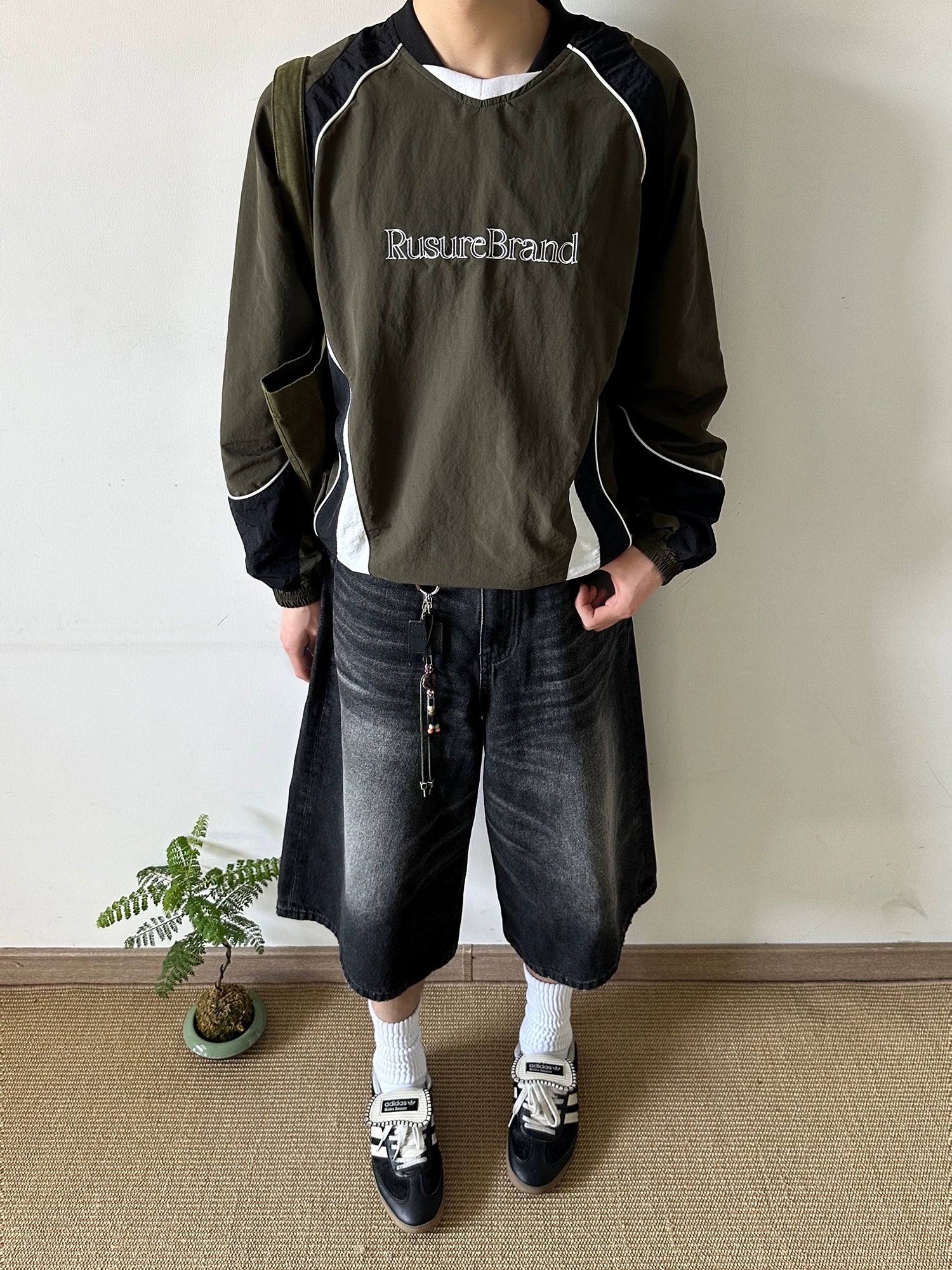 邓为明星同款宽松廓形水洗复古做旧七分牛仔短裤TERRAINCOGNITA