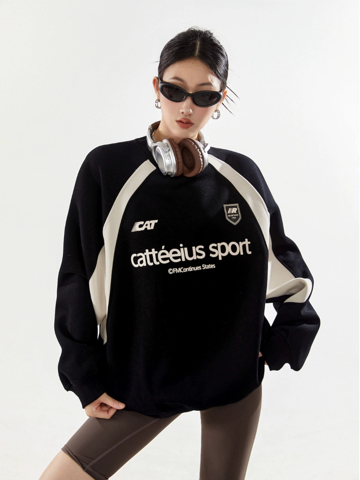 ICH MODE 美式复古圆领卫衣女秋2025新款长袖上衣外套oversize