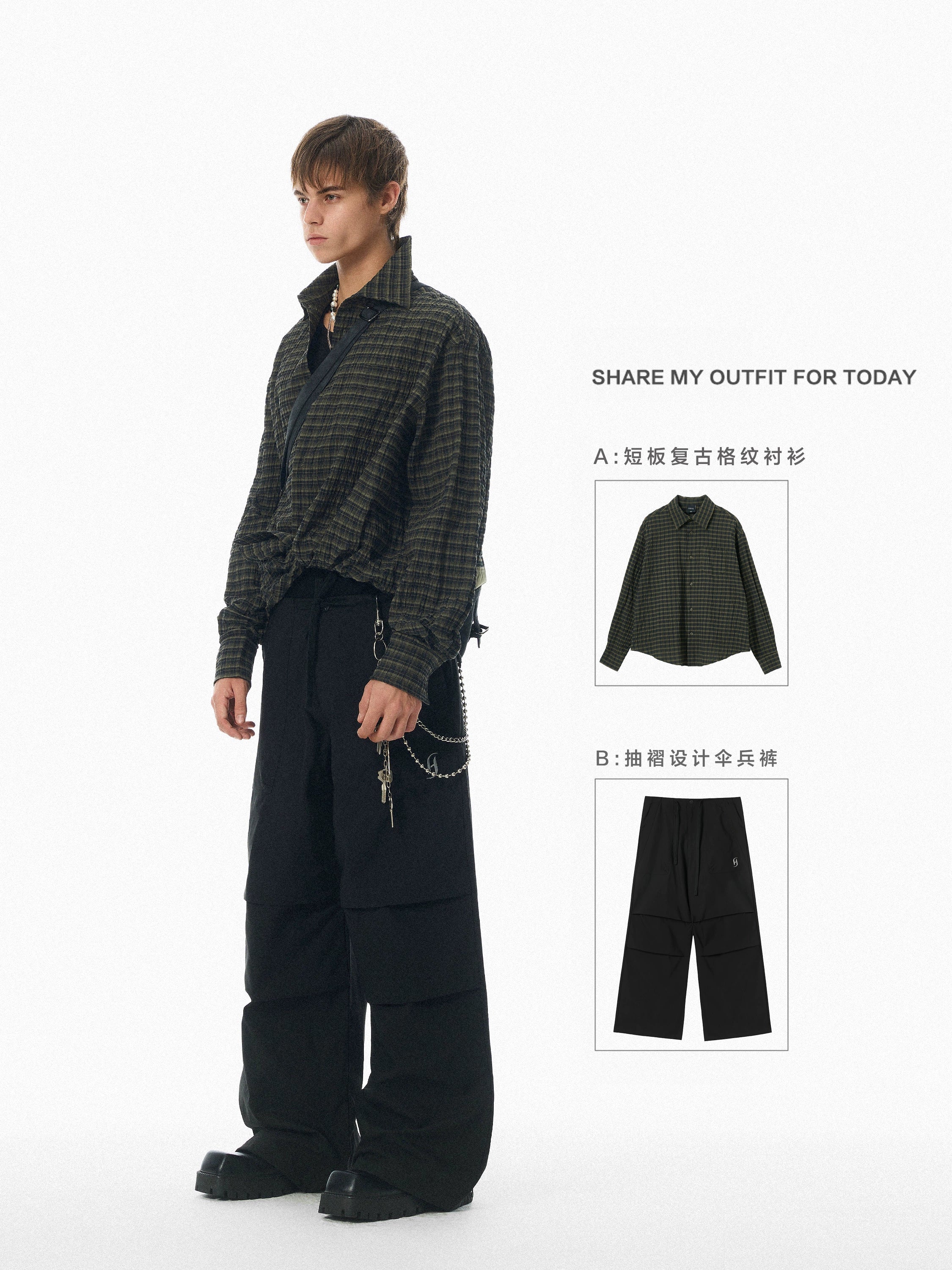 【限时特价】JHYQ春秋美式褶皱伞兵工装裤男潮牌宽松可束脚休闲裤