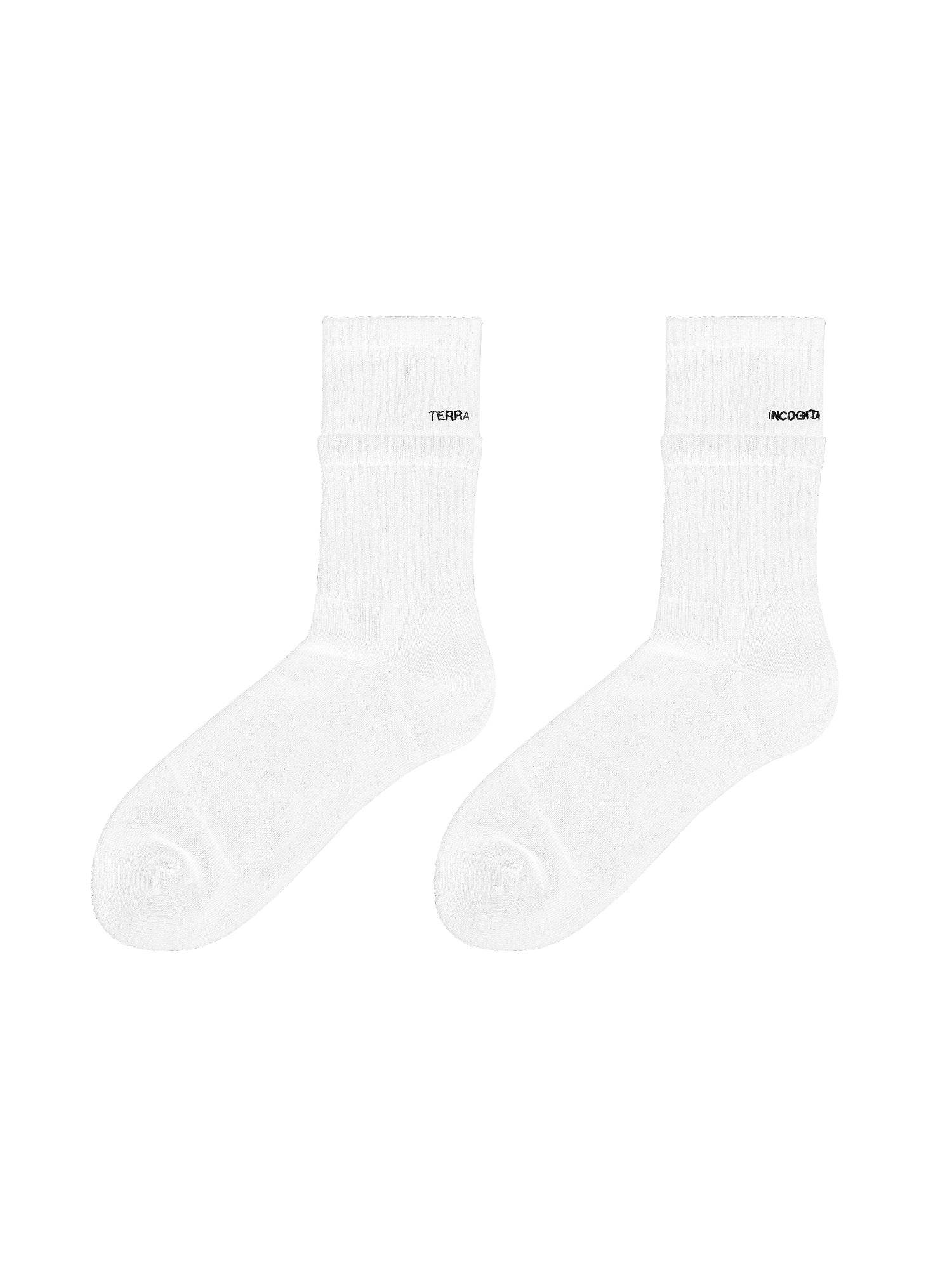 长绒棉吸汗透气黑白双色假两层品牌英文刺绣长袜TERRAINCOGNITA