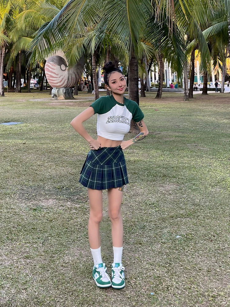 野生zero 红色格子百褶裙女夏季高腰a字设计感小众辣妹半身短裙子