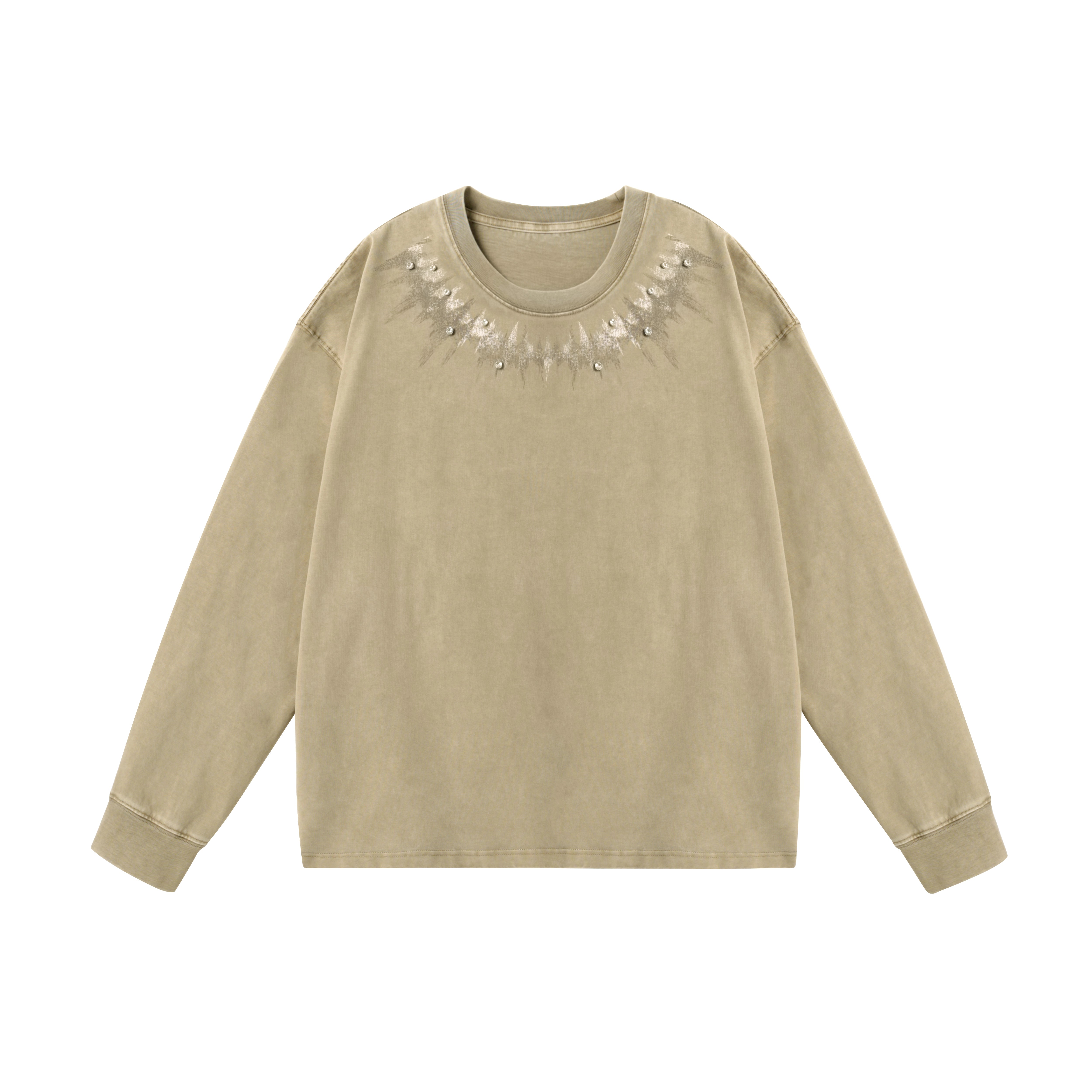 脉冲波丨JHYQ美式复古印花水洗重磅320g长袖T恤男宽松镶钻卫衣衫