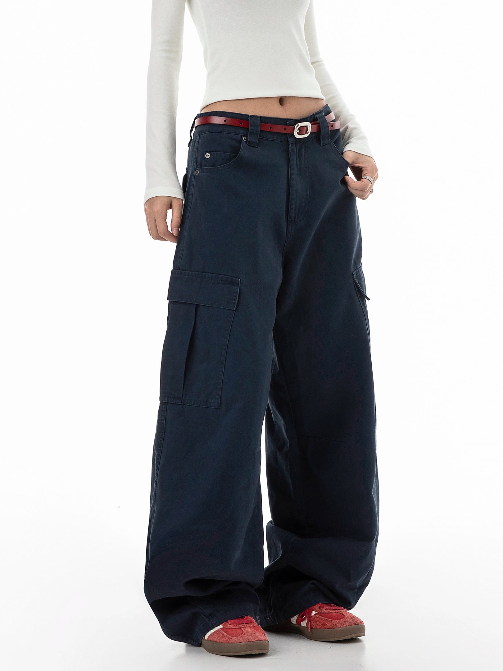 ICH MODE 美式口袋工装裤女2025新款流行宽松休闲裤直筒阔腿裤子