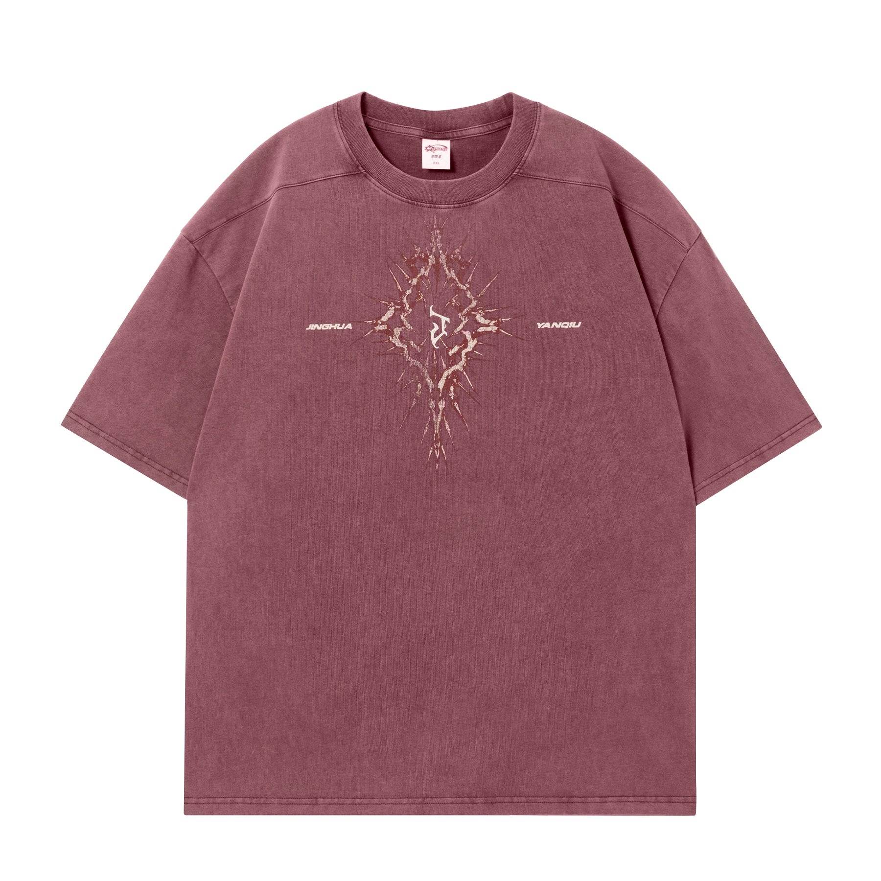 【荆棘系列】JHYQ275g复古水洗做旧圆领短袖t恤男美式宽松潮上衣