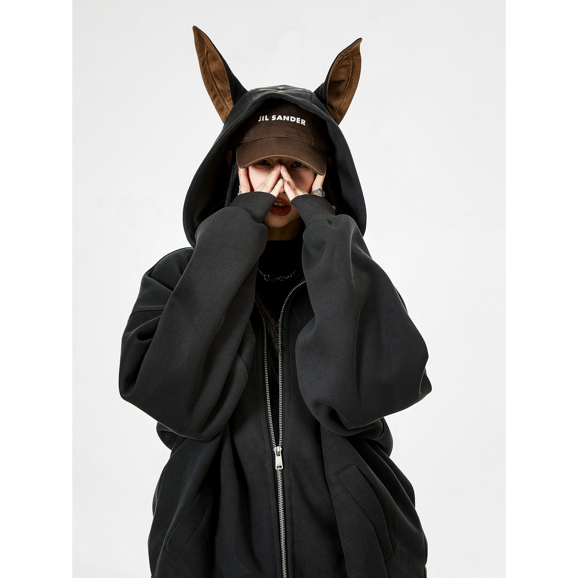 ICH MODE 美式复古杜宾犬连帽开衫外套女秋百搭休闲上衣宽松卫衣