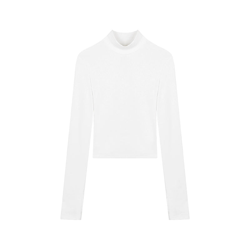 野生zerocircle 白黑灰色长袖t恤女春高领打底衫修身露背针织上衣