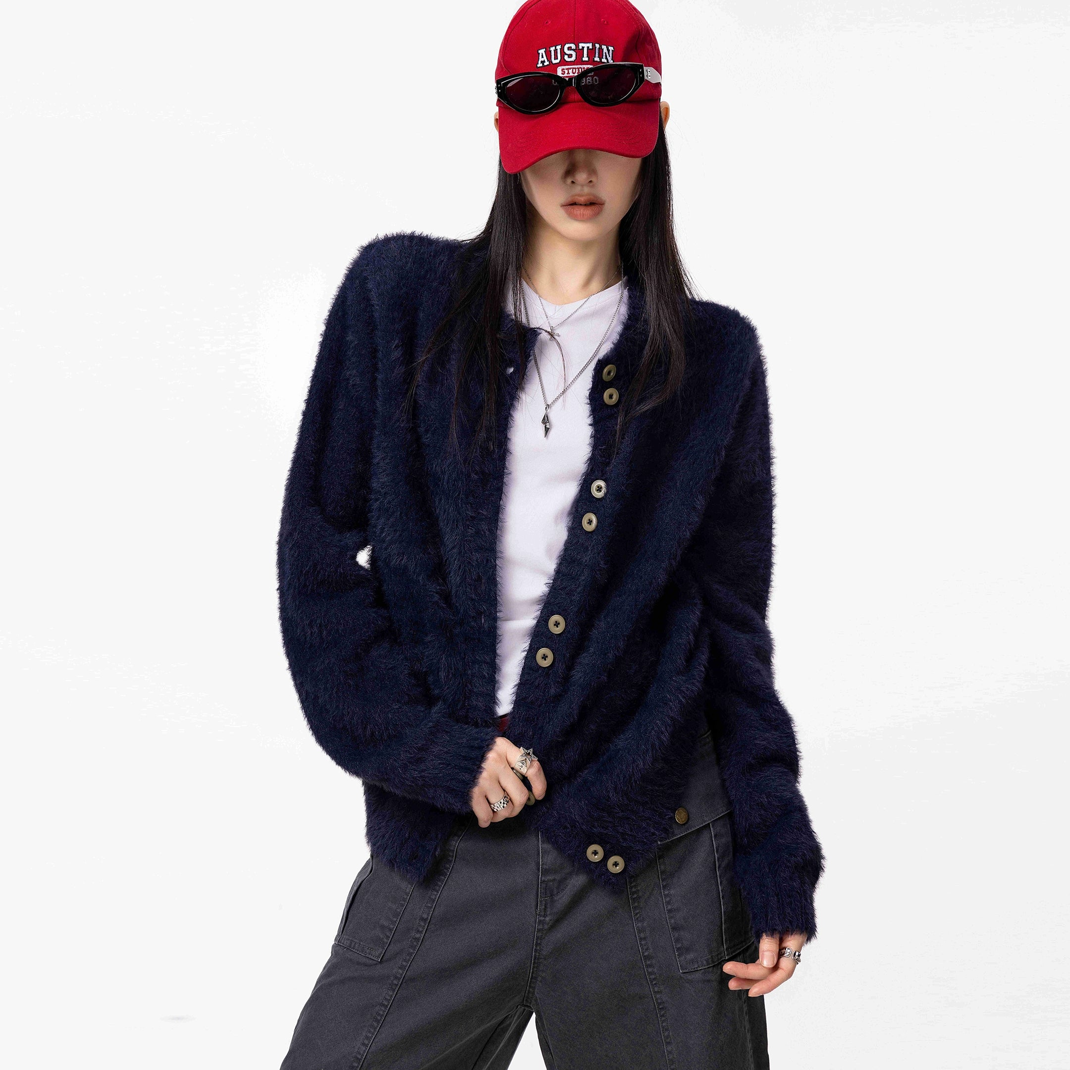 ICH MODE 美式复古毛针织衫女2025新款秋冬外搭毛衣开衫外套上衣